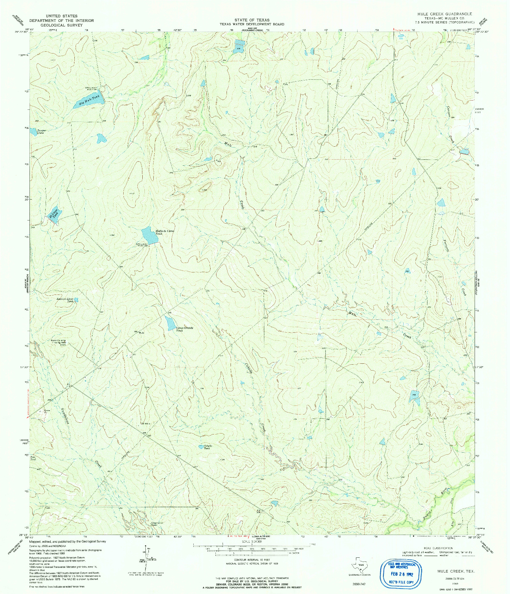 USGS 1:24000-SCALE QUADRANGLE FOR MULE CREEK, TX 1969