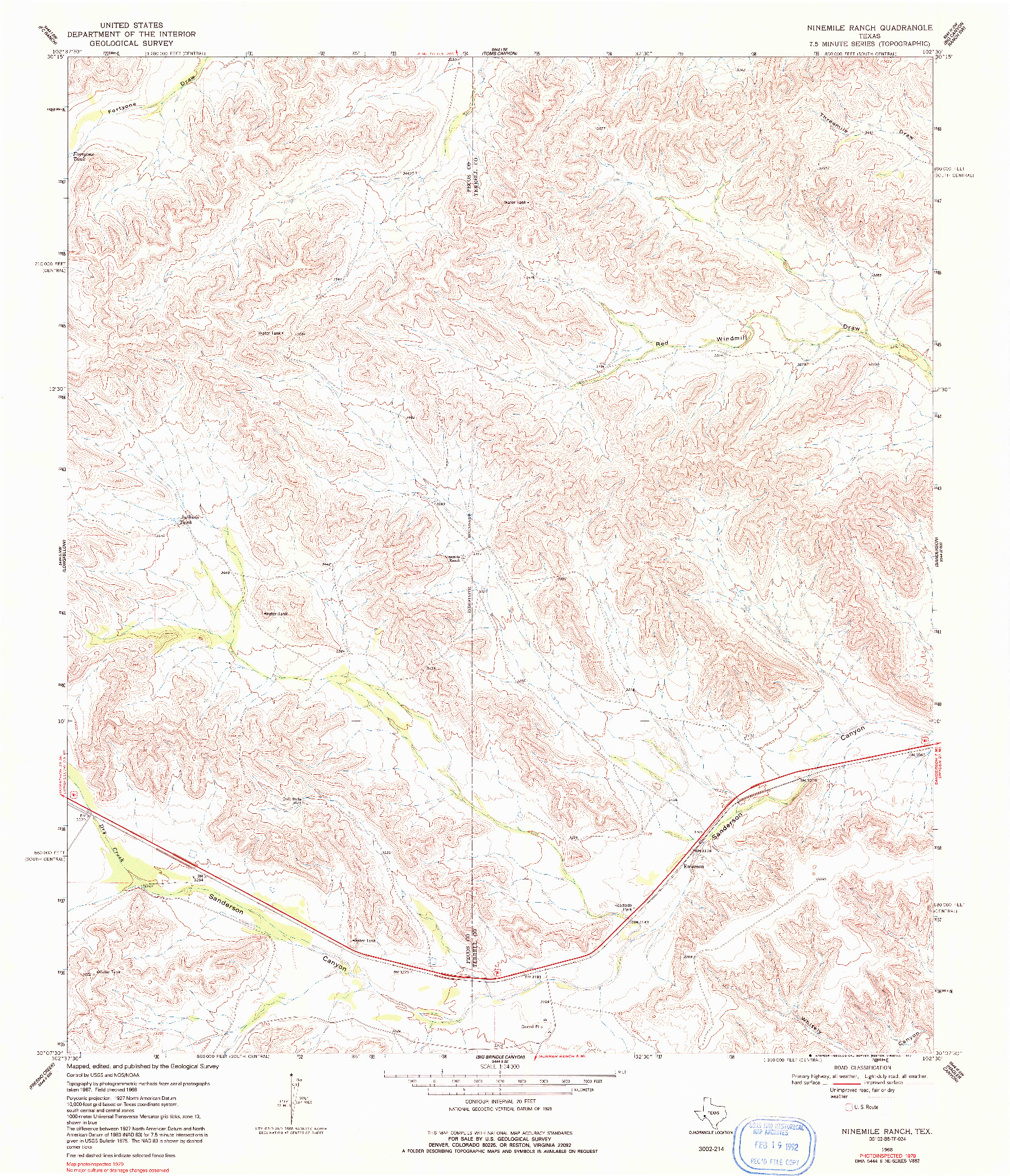 USGS 1:24000-SCALE QUADRANGLE FOR NINEMILE RANCH, TX 1968