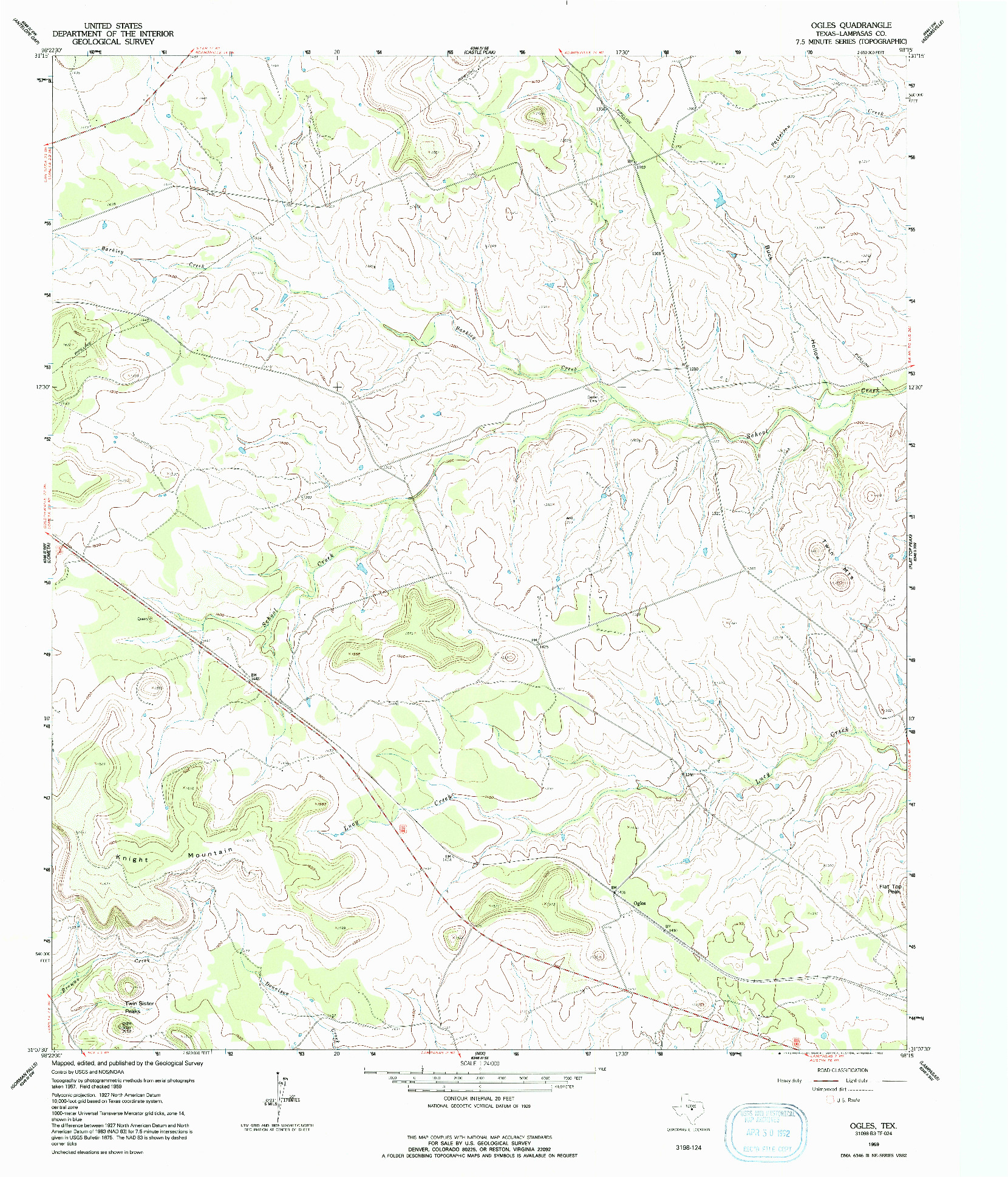 USGS 1:24000-SCALE QUADRANGLE FOR OGLES, TX 1959