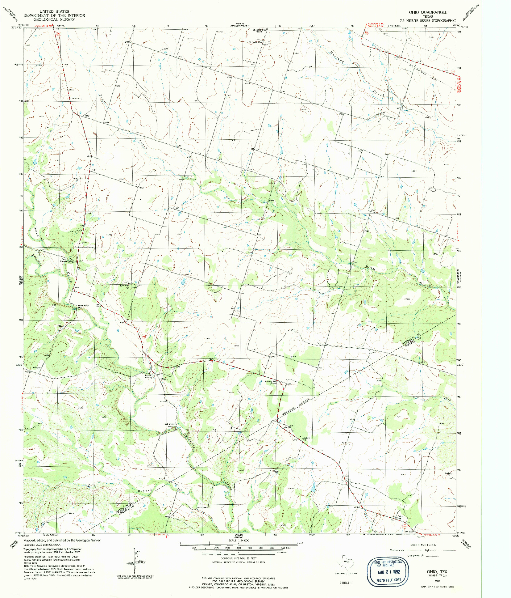 USGS 1:24000-SCALE QUADRANGLE FOR OHIO, TX 1956