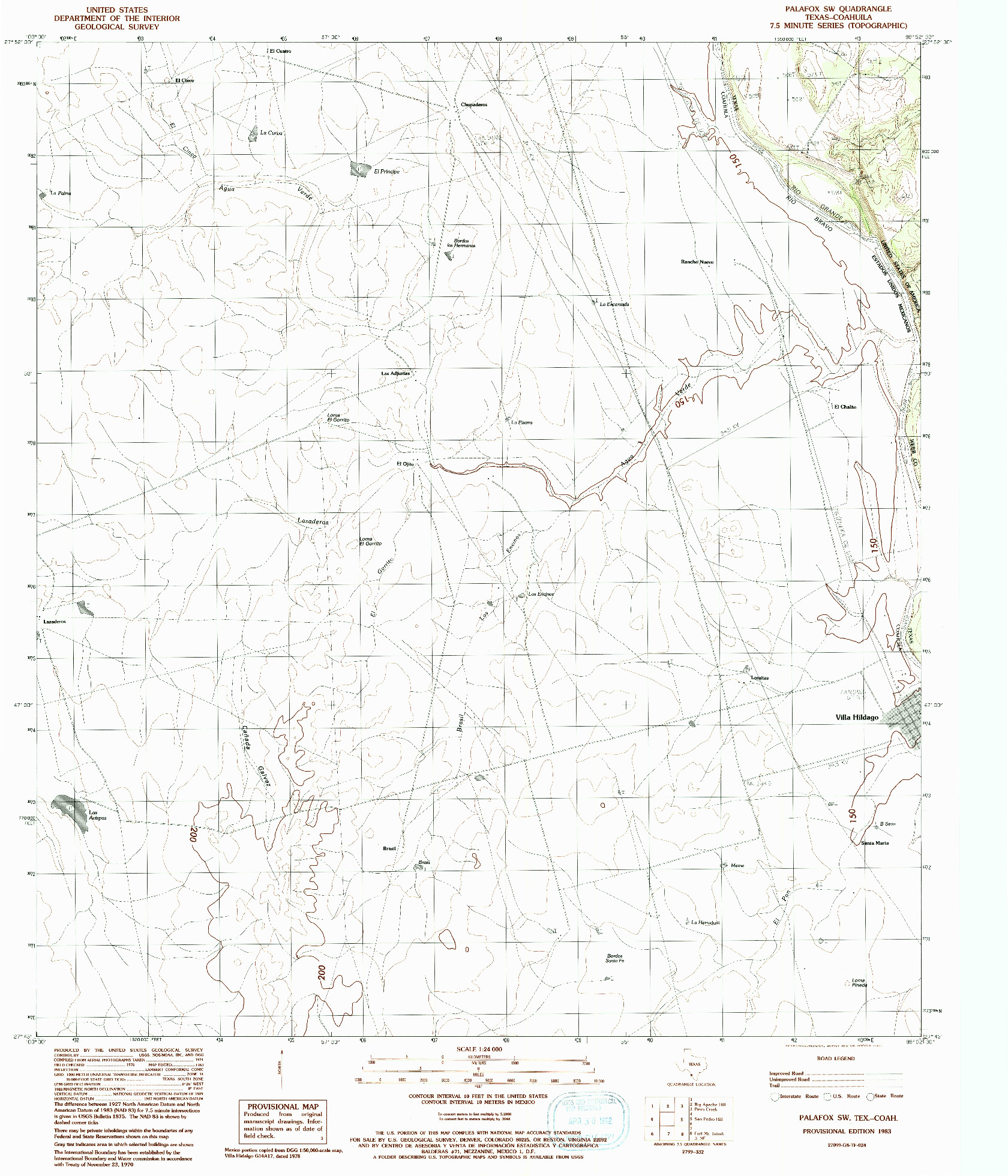 USGS 1:24000-SCALE QUADRANGLE FOR PALAFOX SW, TX 1983