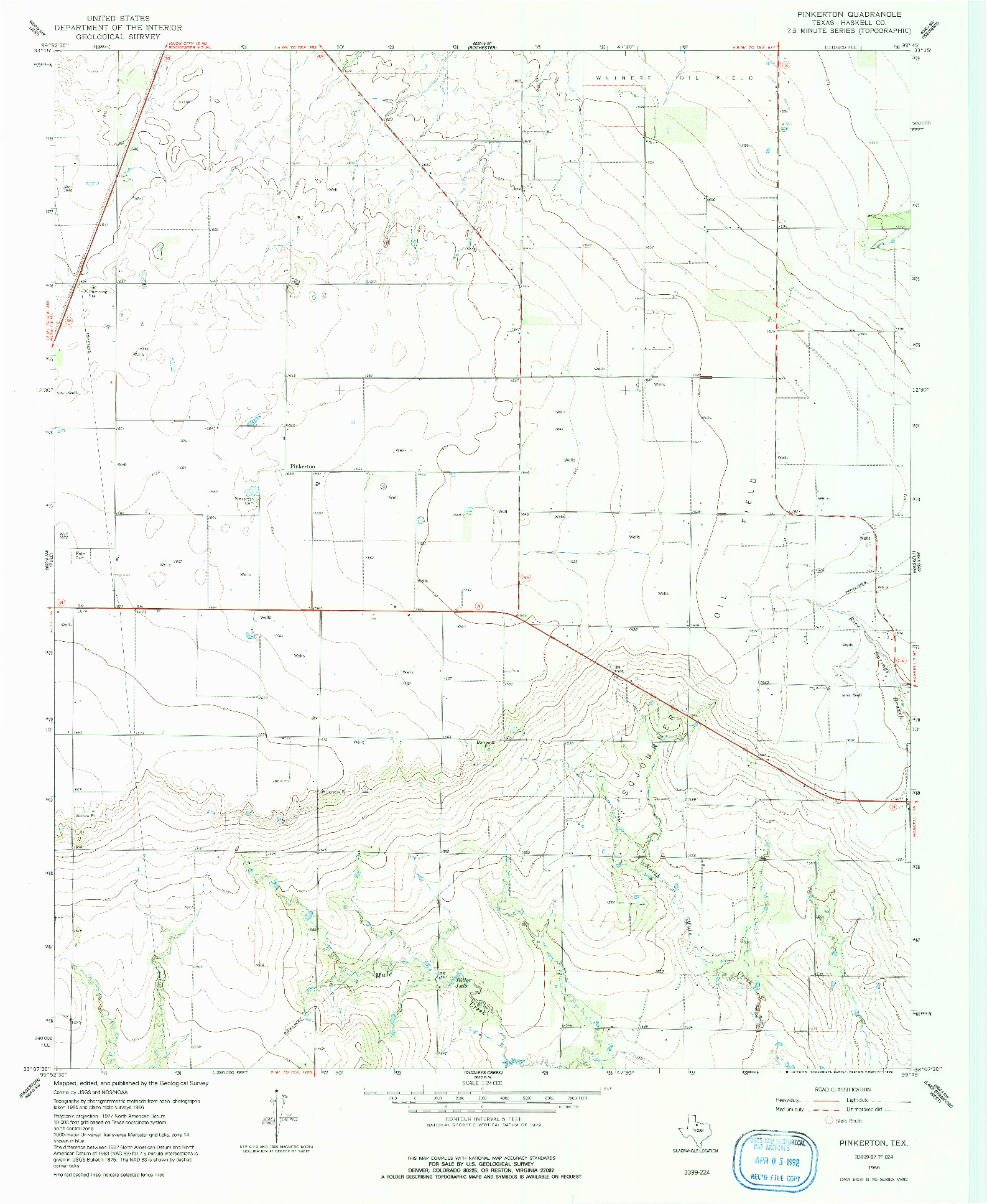 USGS 1:24000-SCALE QUADRANGLE FOR PINKERTON, TX 1966