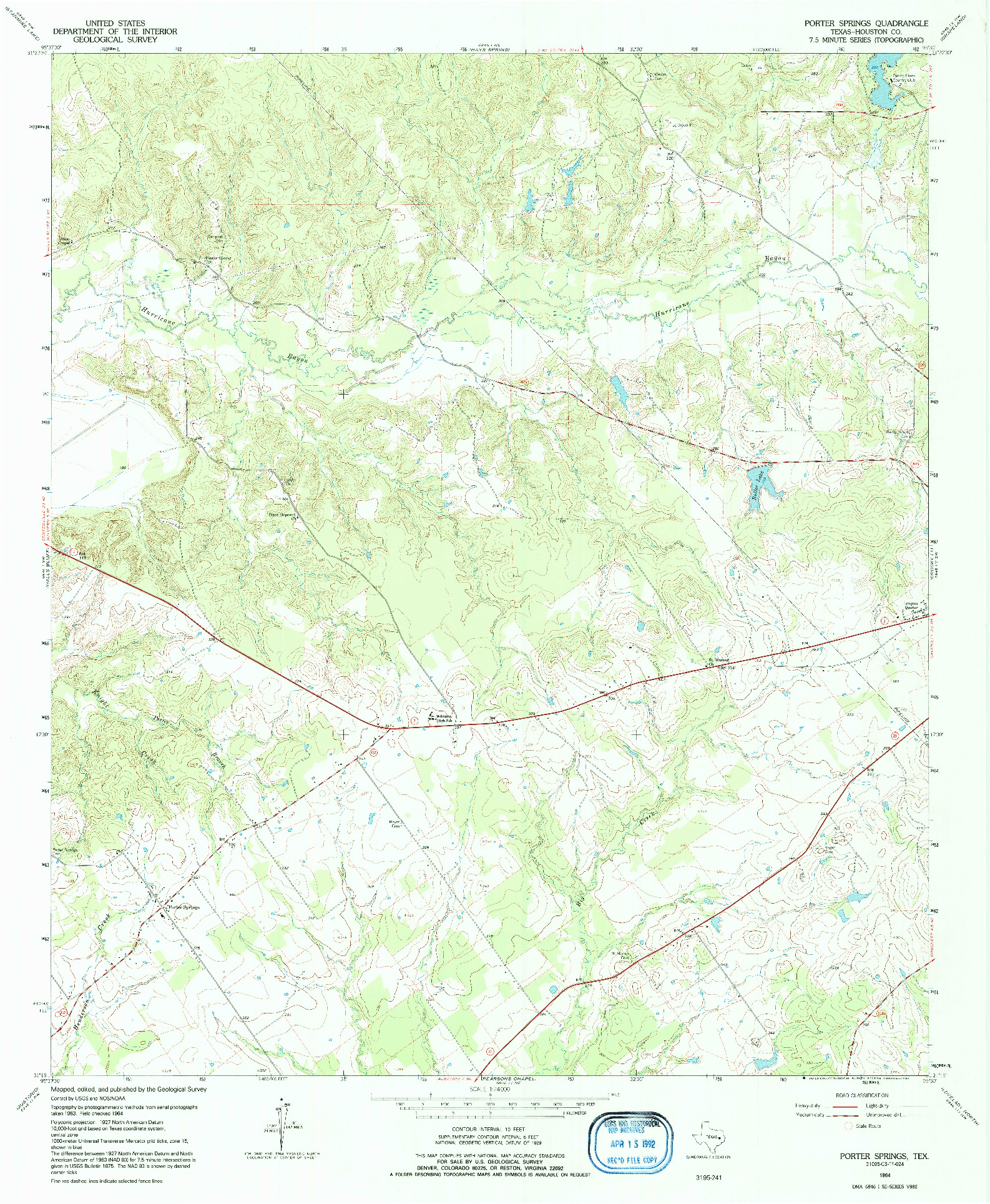 USGS 1:24000-SCALE QUADRANGLE FOR PORTER SPRINGS, TX 1964