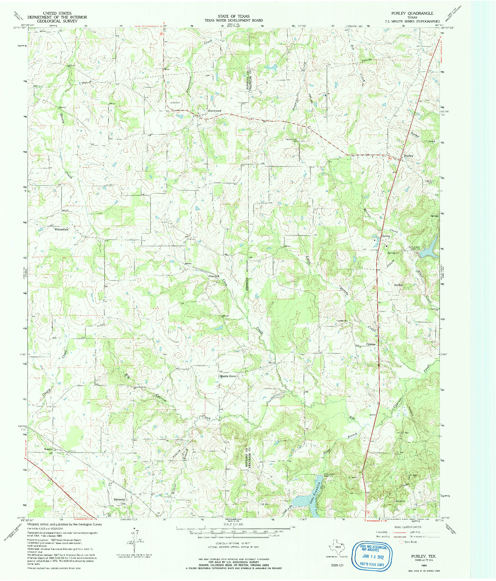 USGS 1:24000-SCALE QUADRANGLE FOR PURLEY, TX 1964