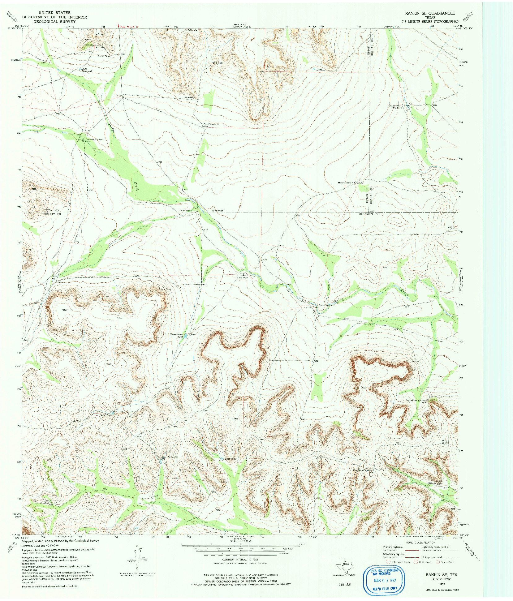 USGS 1:24000-SCALE QUADRANGLE FOR RANKIN SE, TX 1970