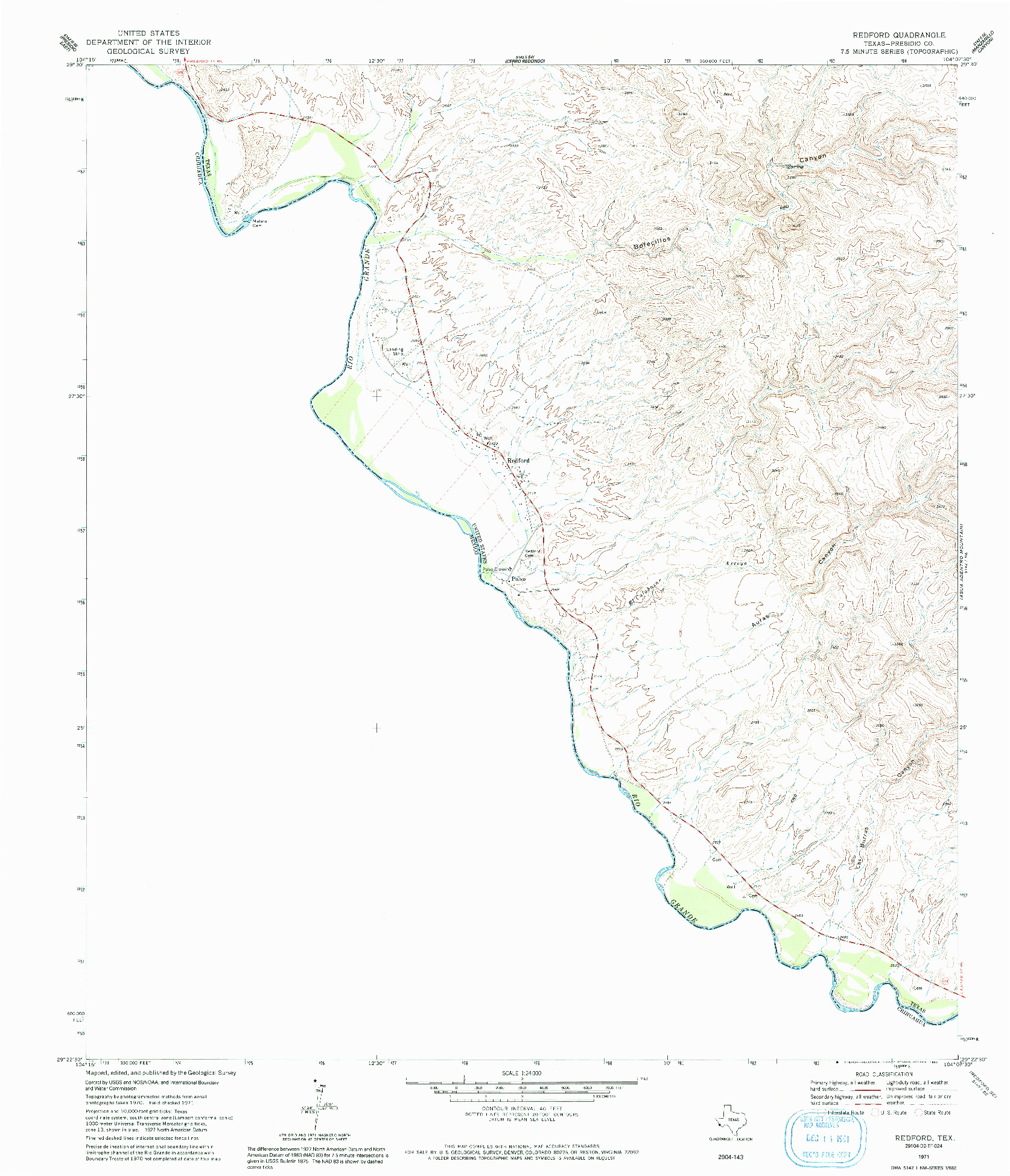 USGS 1:24000-SCALE QUADRANGLE FOR REDFORD, TX 1971