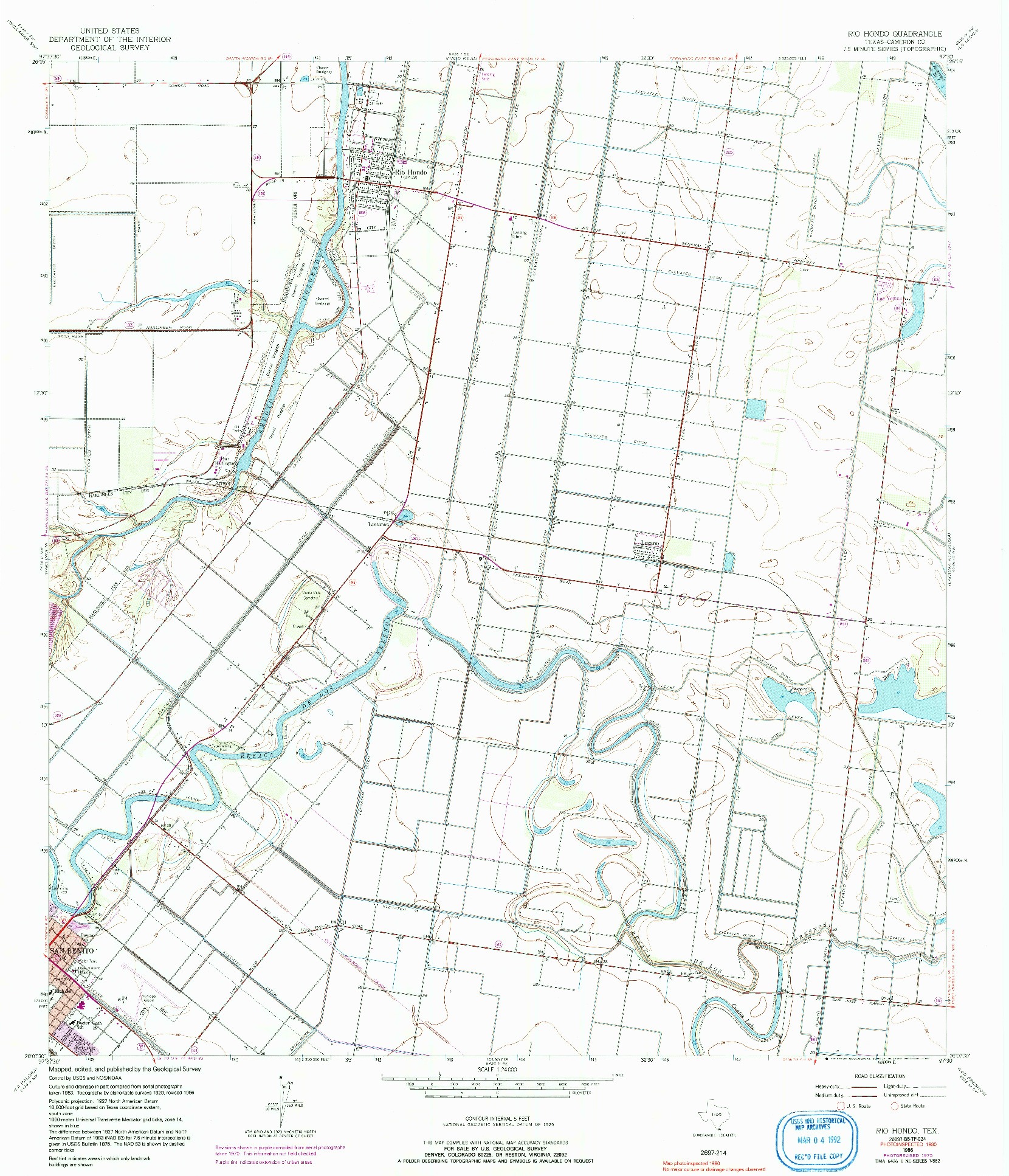 USGS 1:24000-SCALE QUADRANGLE FOR RIO HONDO, TX 1956