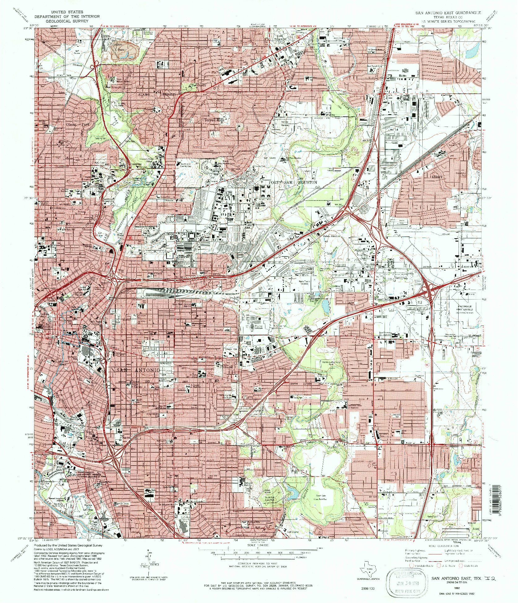 USGS 1:24000-SCALE QUADRANGLE FOR SAN ANTONIO EAST, TX 1992