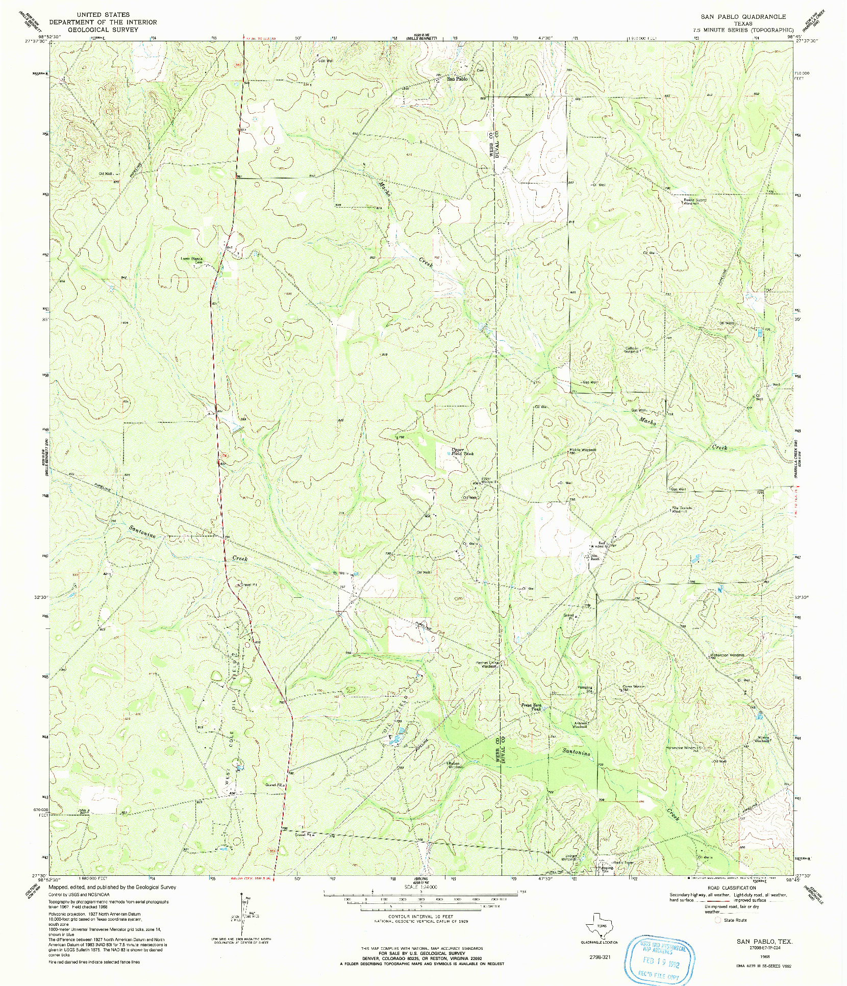 USGS 1:24000-SCALE QUADRANGLE FOR SAN PABLO, TX 1968