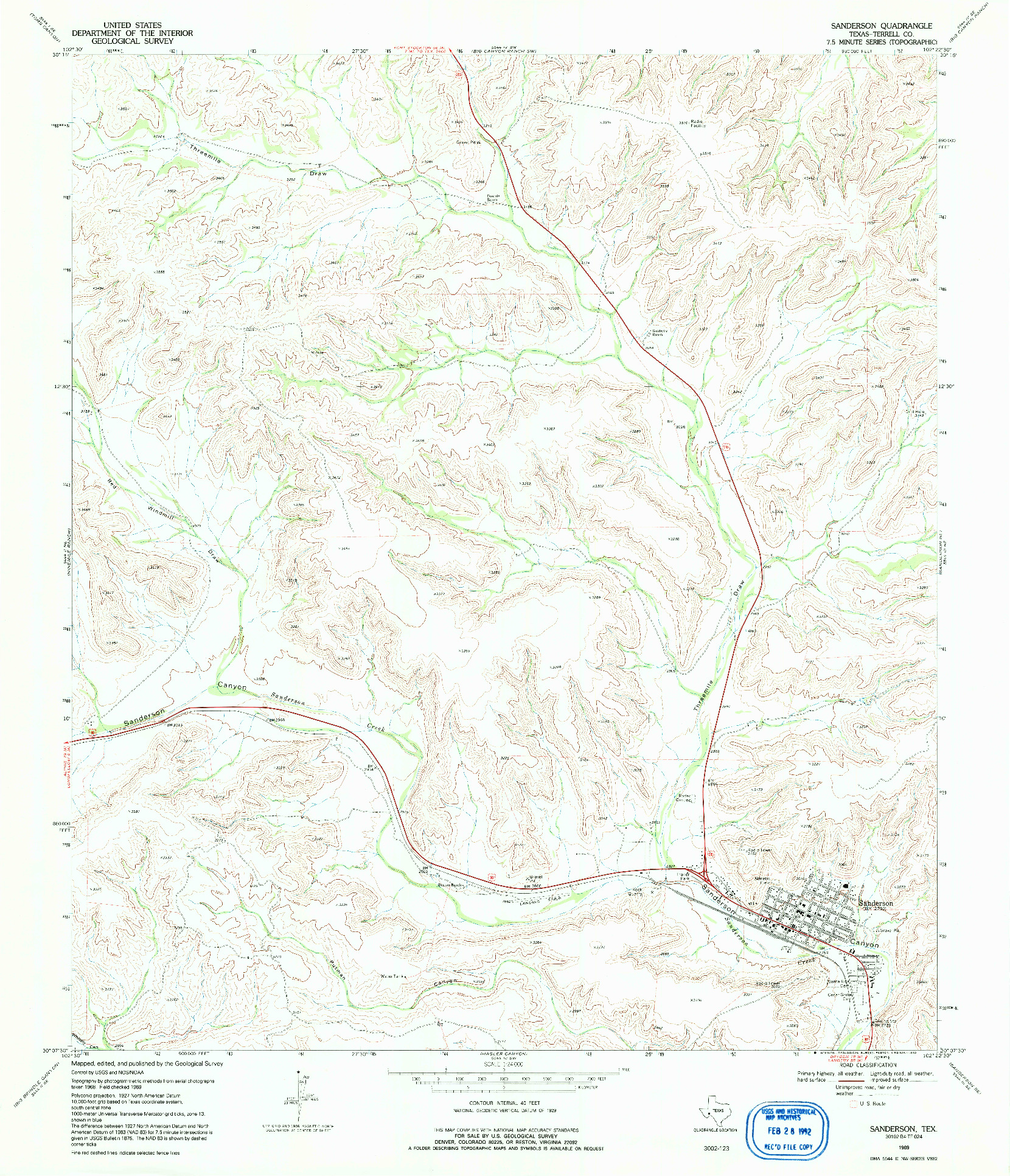 USGS 1:24000-SCALE QUADRANGLE FOR SANDERSON, TX 1969