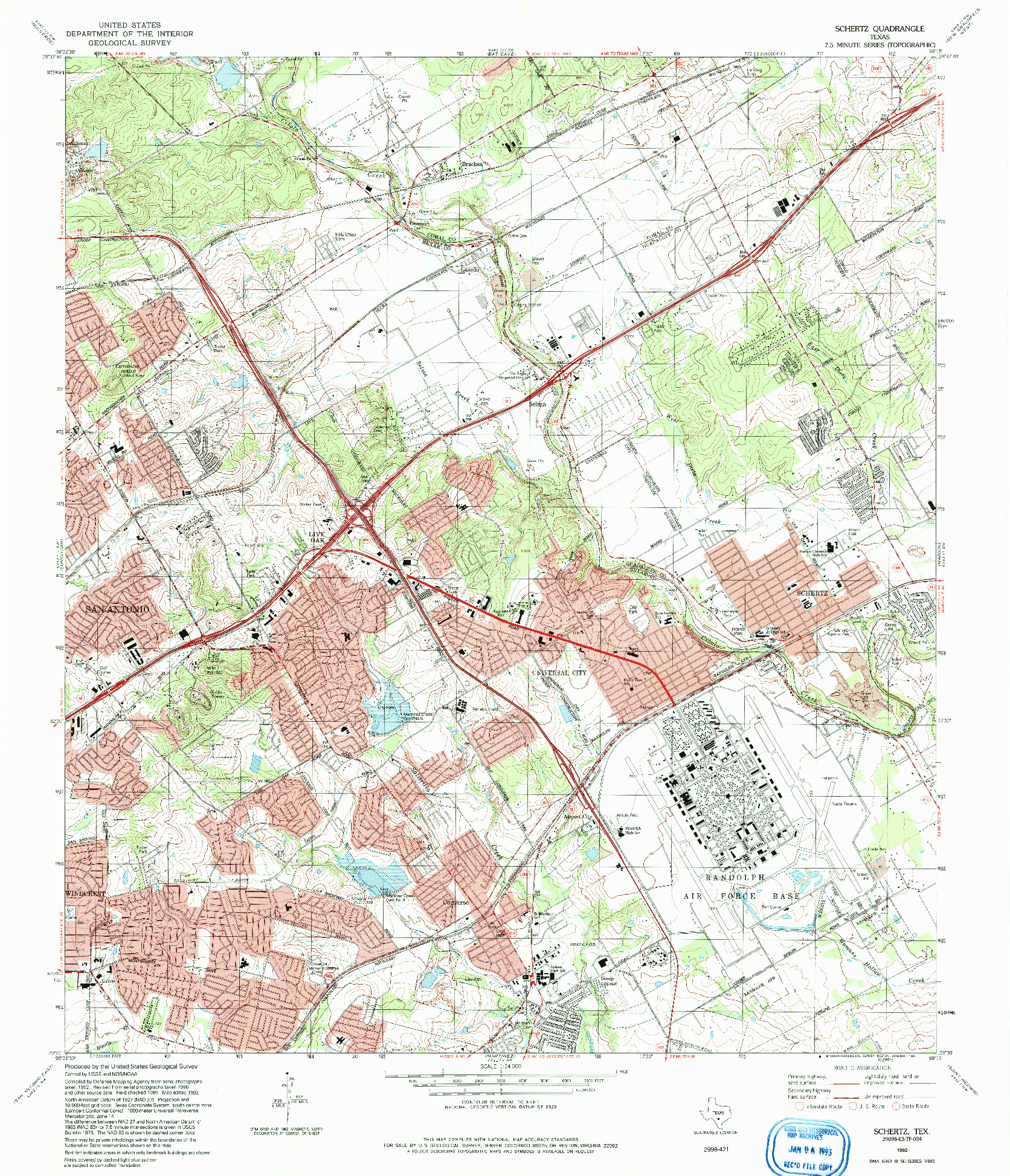 USGS 1:24000-SCALE QUADRANGLE FOR SCHERTZ, TX 1992