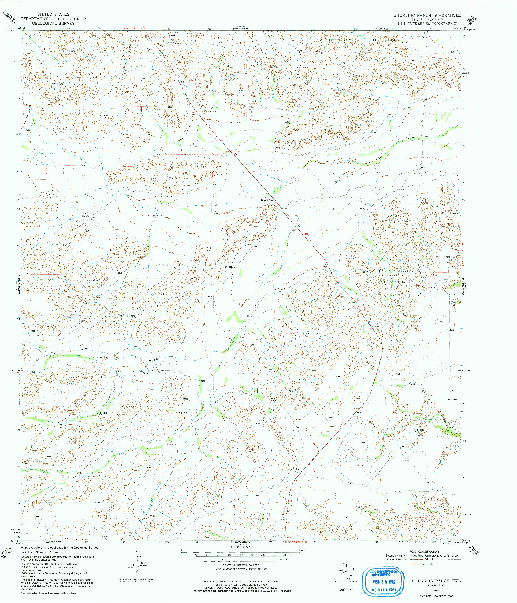 USGS 1:24000-SCALE QUADRANGLE FOR SHERBINO RANCH, TX 1969
