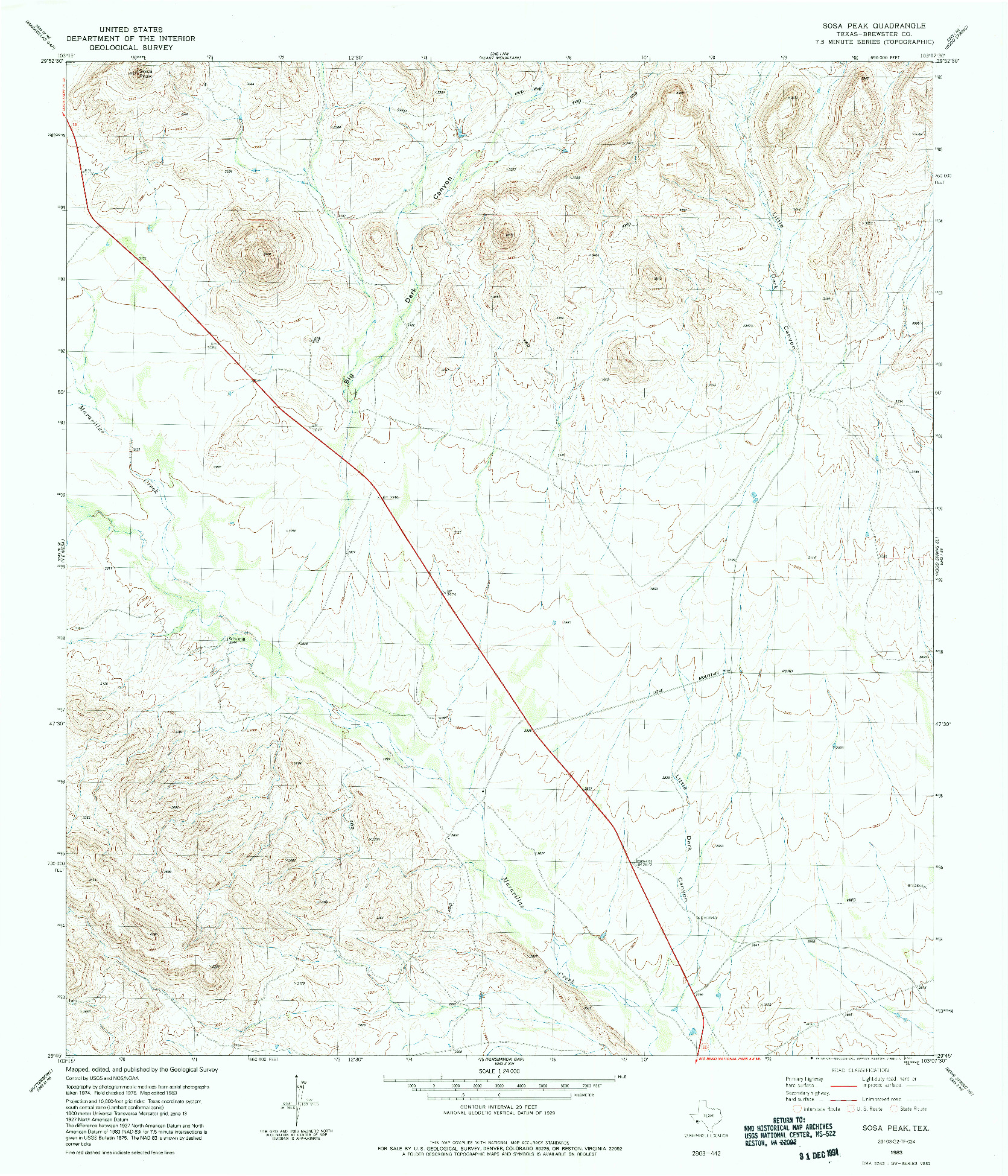 USGS 1:24000-SCALE QUADRANGLE FOR SOSA PEAK, TX 1983