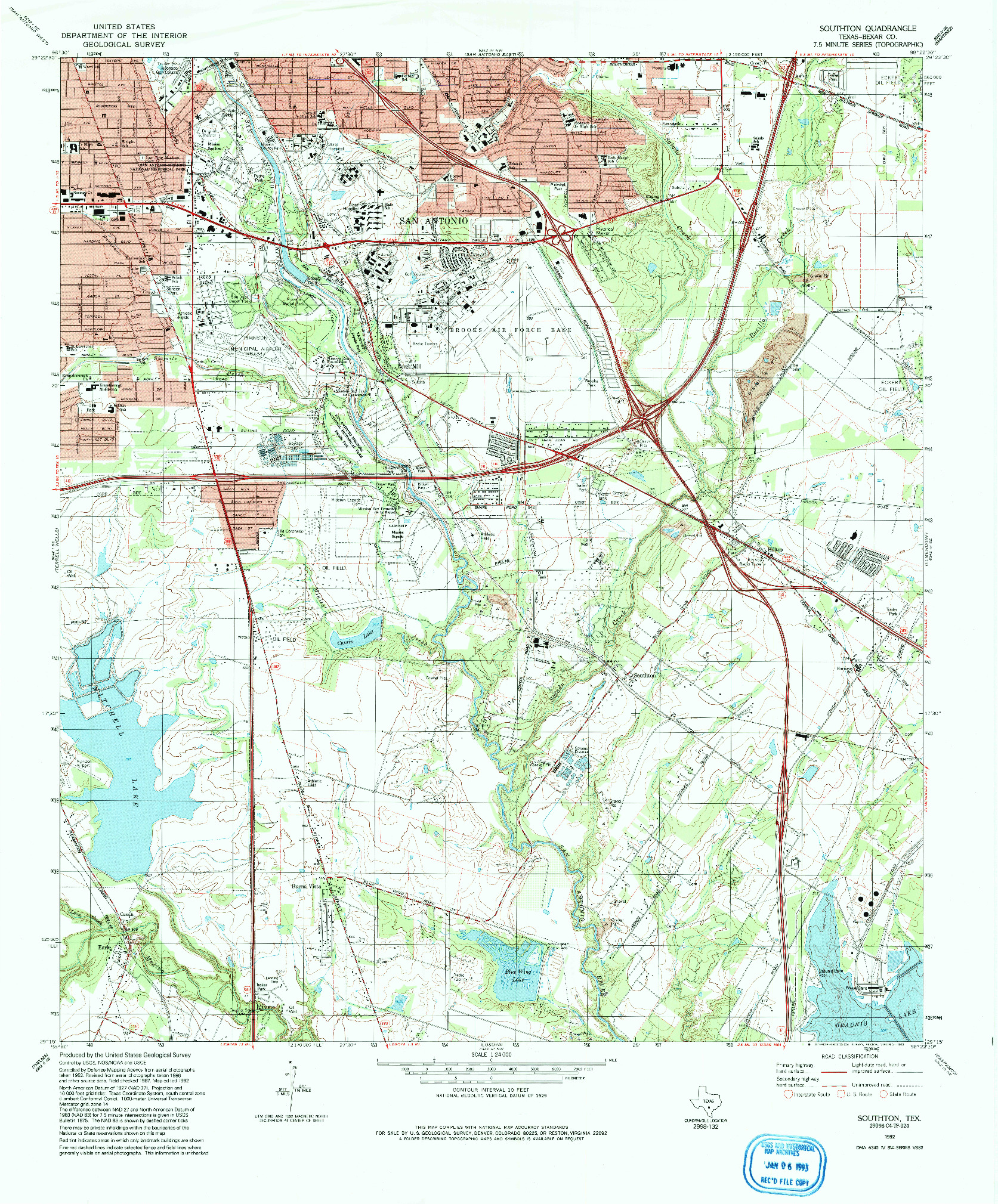 USGS 1:24000-SCALE QUADRANGLE FOR SOUTHTON, TX 1992