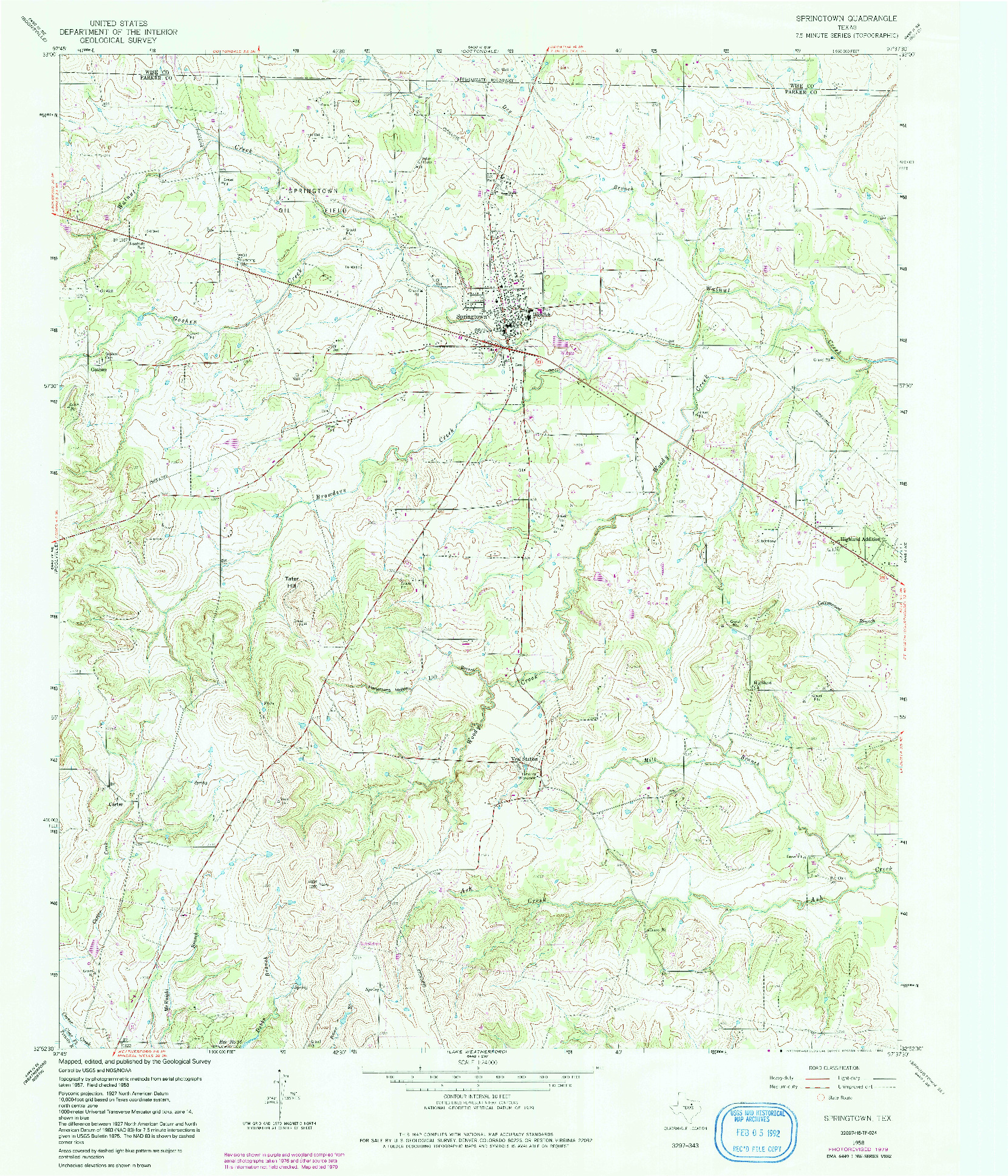 USGS 1:24000-SCALE QUADRANGLE FOR SPRINGTOWN, TX 1958