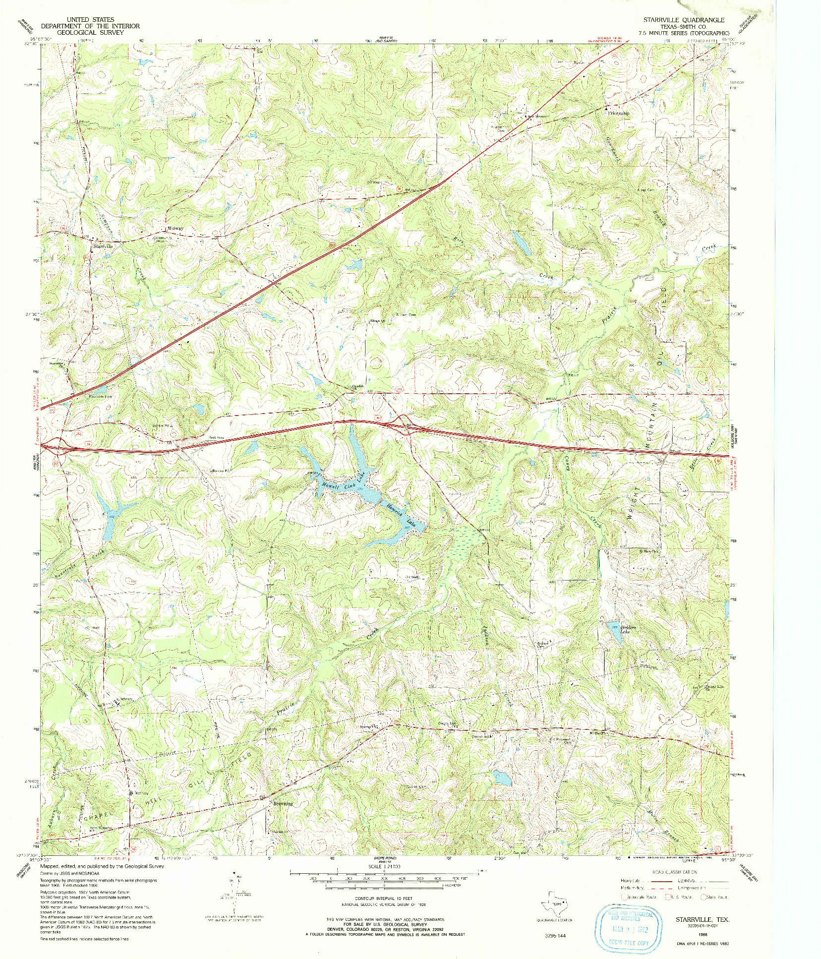 USGS 1:24000-SCALE QUADRANGLE FOR STARRVILLE, TX 1966