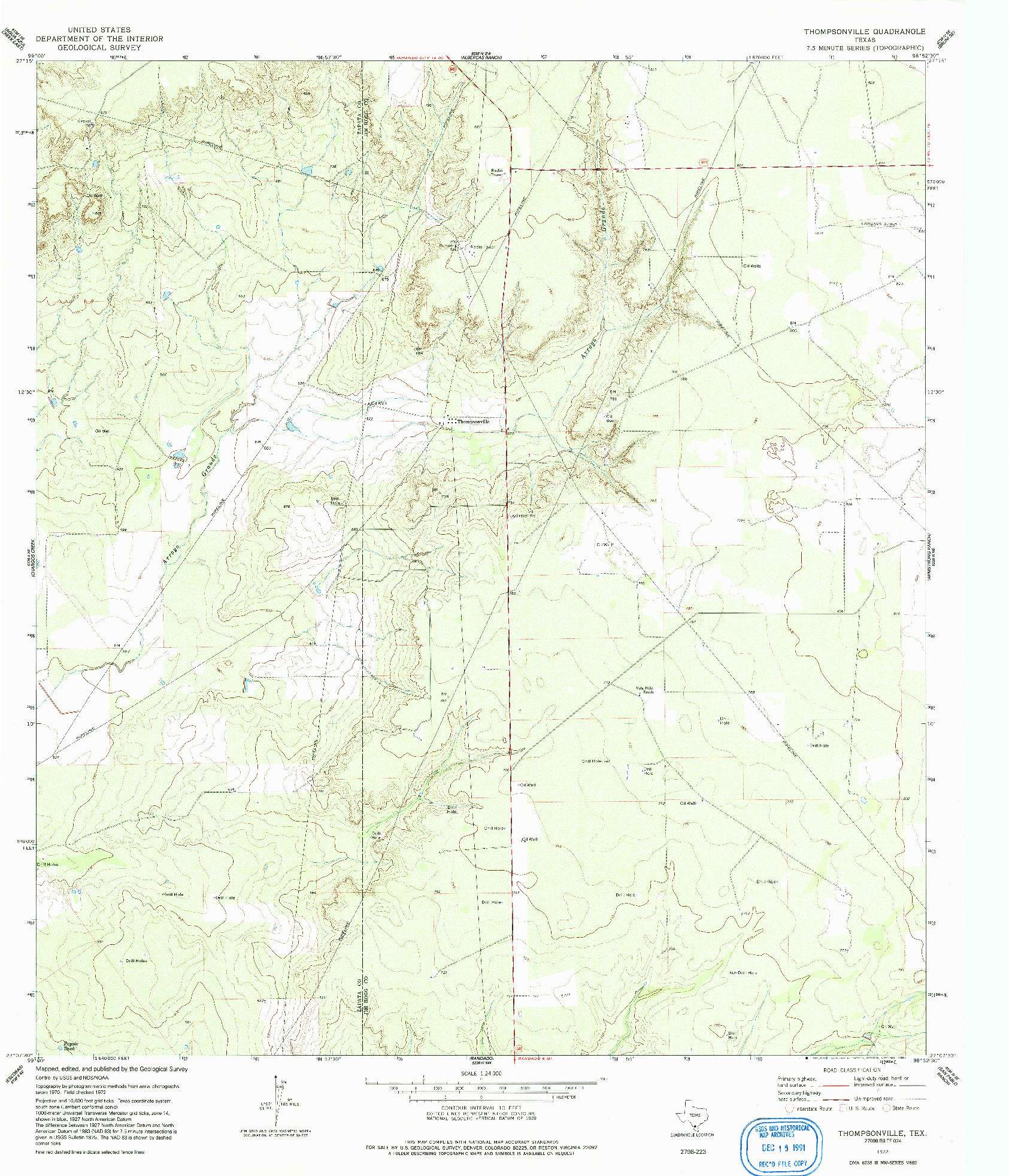 USGS 1:24000-SCALE QUADRANGLE FOR THOMPSONVILLE, TX 1972