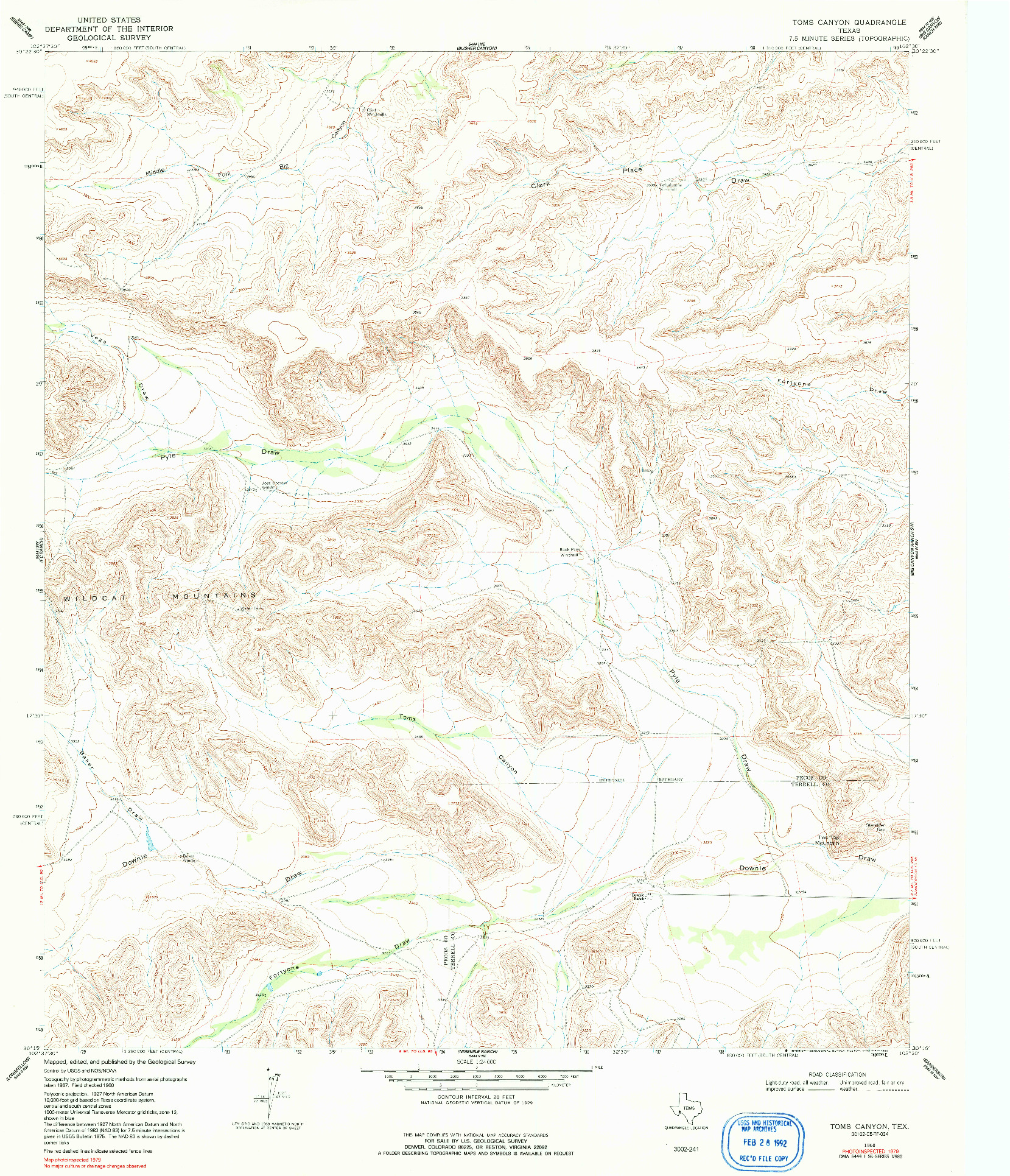 USGS 1:24000-SCALE QUADRANGLE FOR TOMS CANYON, TX 1968