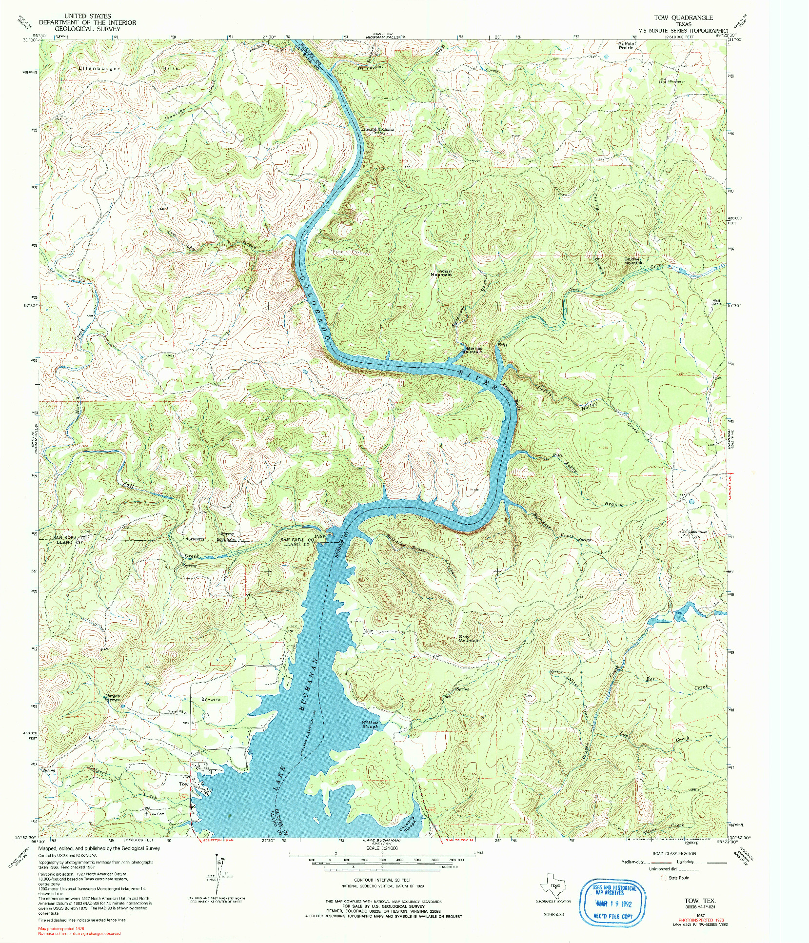 USGS 1:24000-SCALE QUADRANGLE FOR TOW, TX 1967