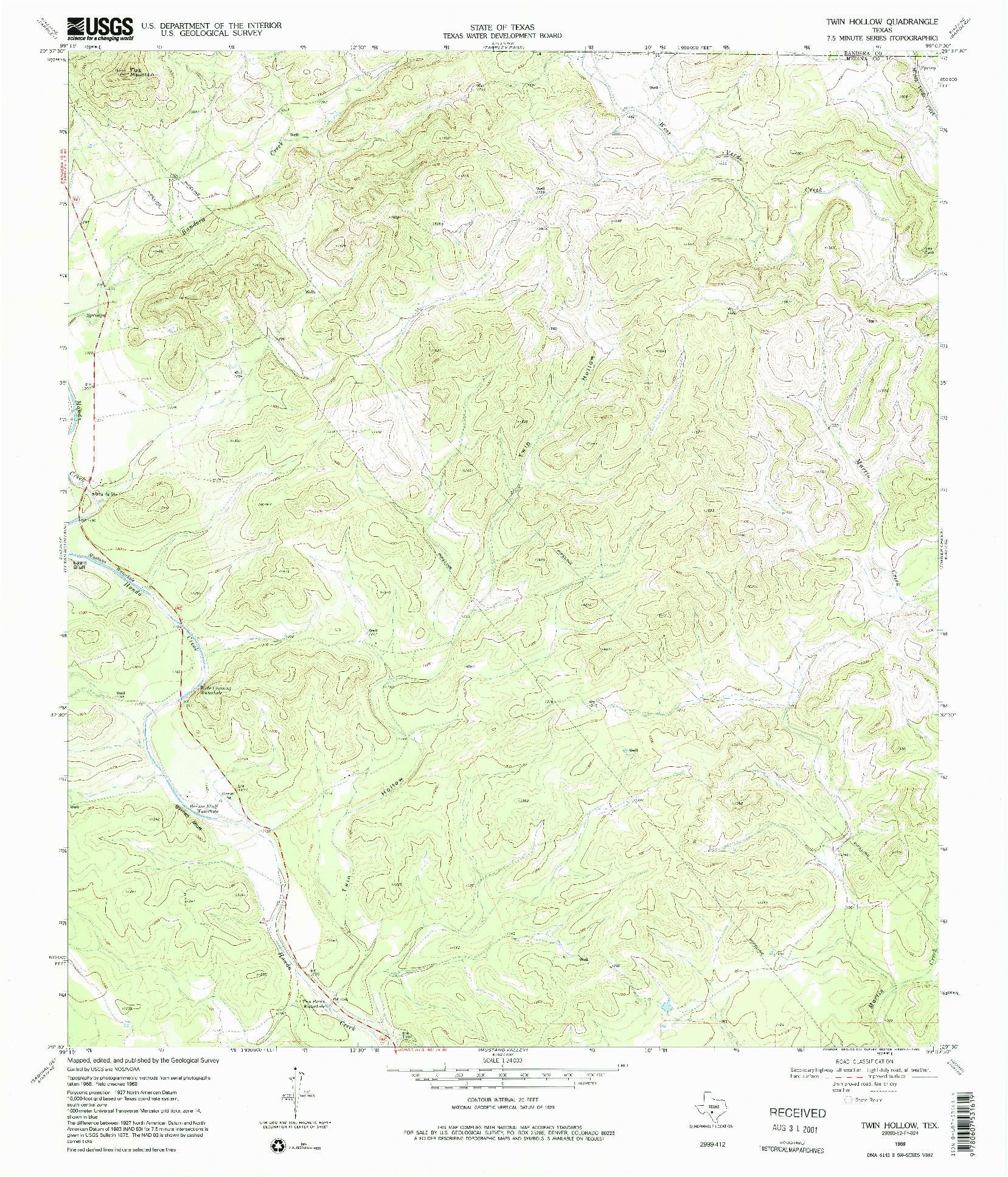 USGS 1:24000-SCALE QUADRANGLE FOR TWIN HOLLOW, TX 1969