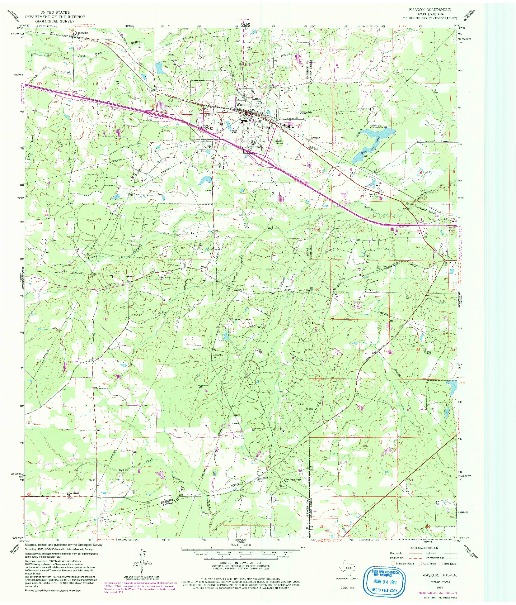 USGS 1:24000-SCALE QUADRANGLE FOR WASKOM, TX 1962