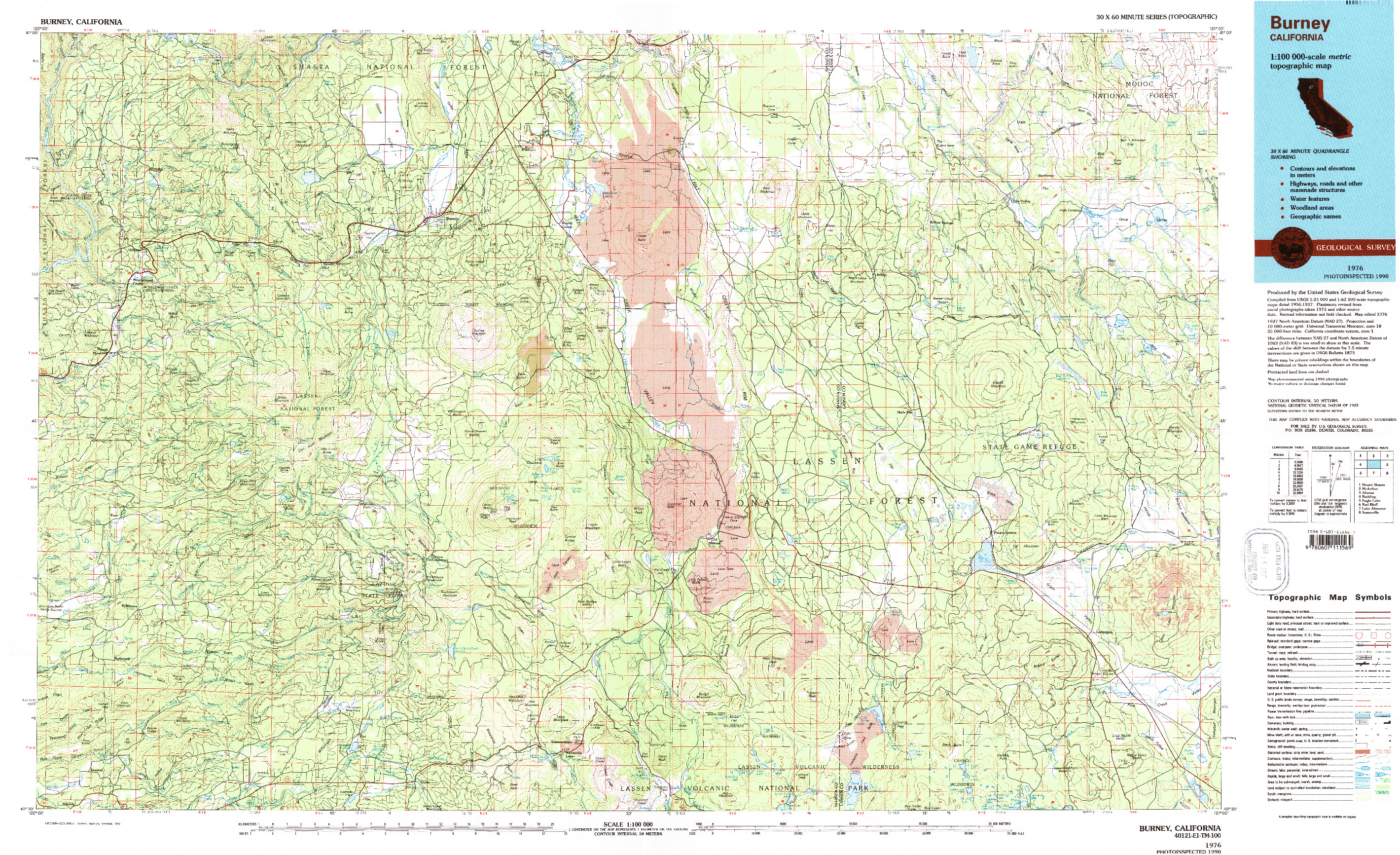 USGS 1:100000-SCALE QUADRANGLE FOR BURNEY, CA 1976