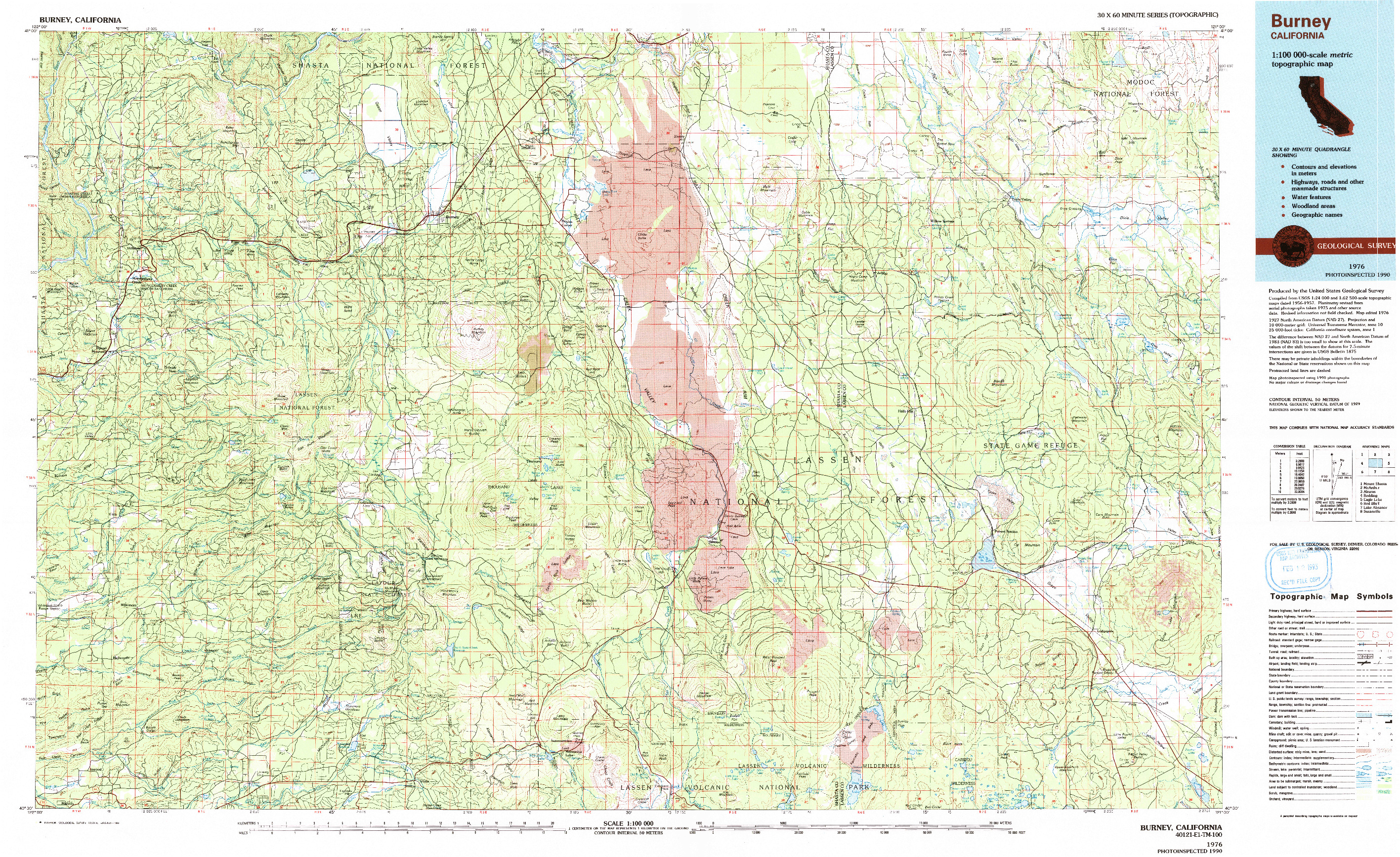 USGS 1:100000-SCALE QUADRANGLE FOR BURNEY, CA 1976