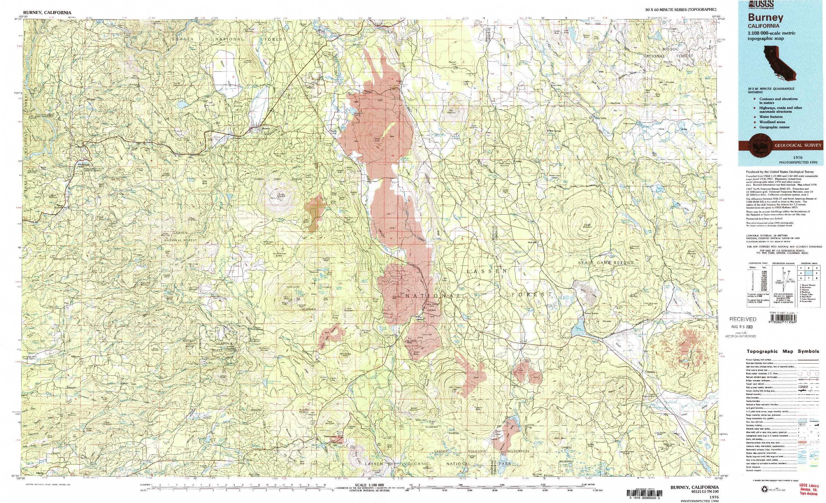 USGS 1:100000-SCALE QUADRANGLE FOR BURNEY, CA 1976