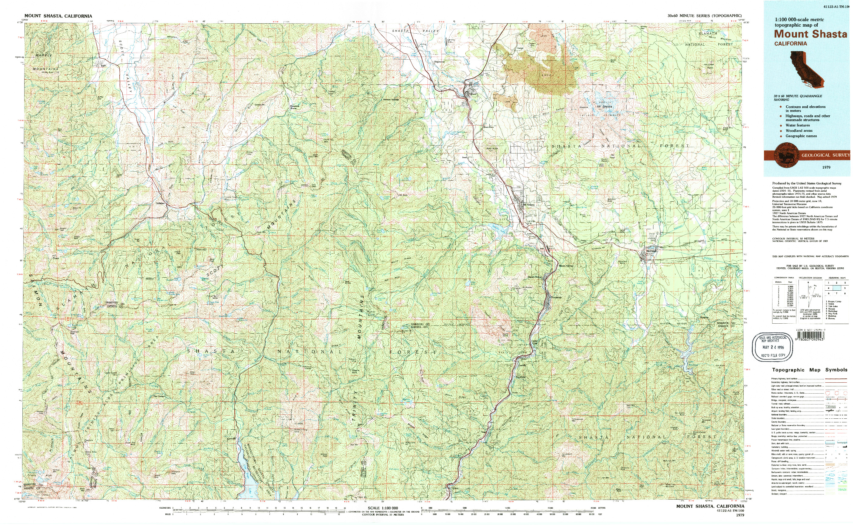 USGS 1:100000-SCALE QUADRANGLE FOR MOUNT SHASTA, CA 1979