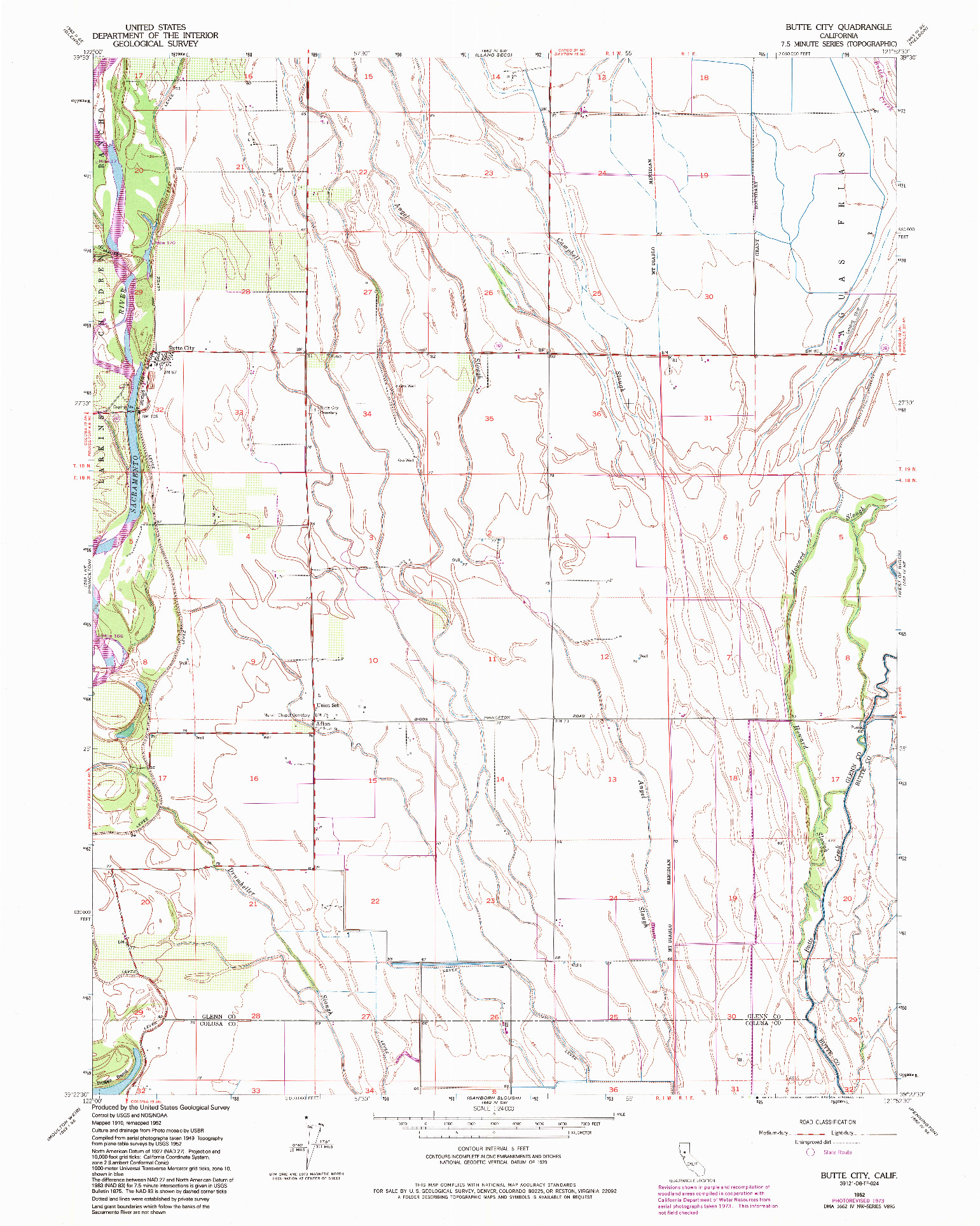 USGS 1:24000-SCALE QUADRANGLE FOR BUTTE CITY, CA 1952