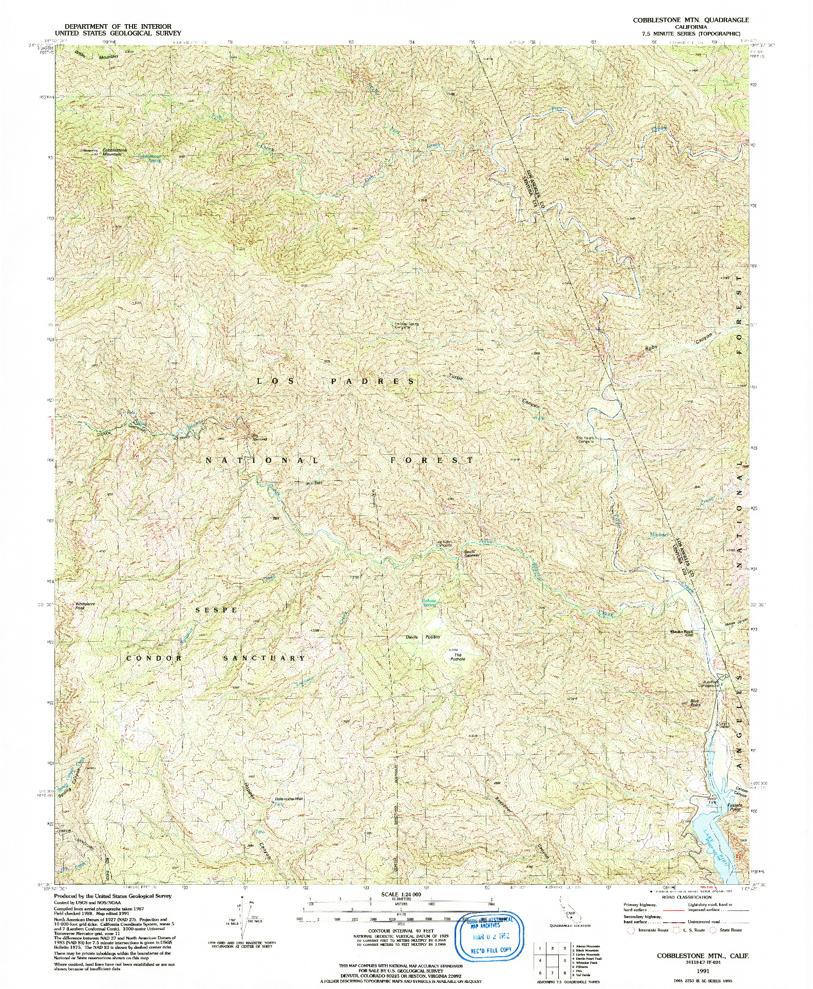 USGS 1:24000-SCALE QUADRANGLE FOR COBBLESTONE MTN, CA 1991