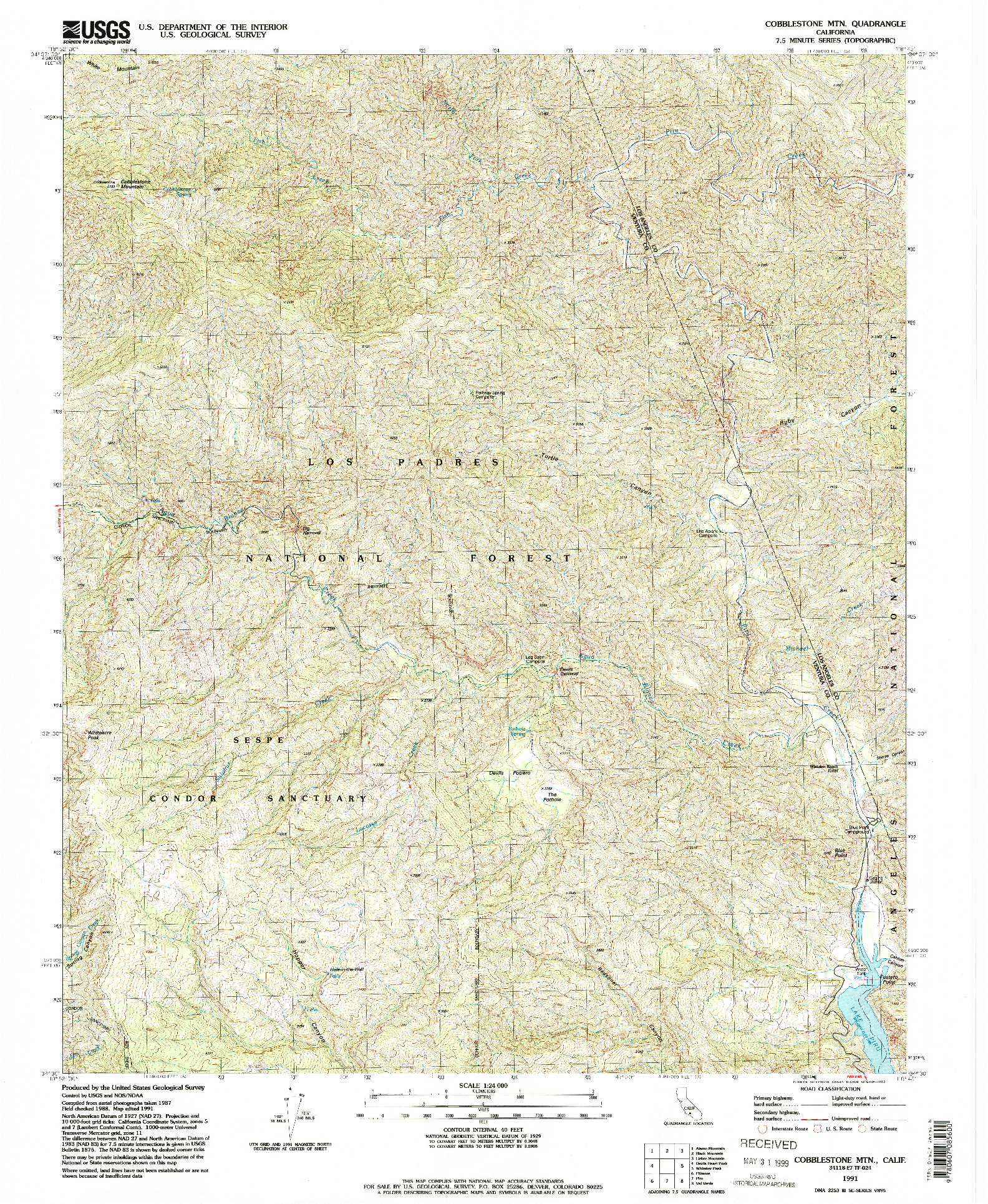 USGS 1:24000-SCALE QUADRANGLE FOR COBBLESTONE MTN, CA 1991