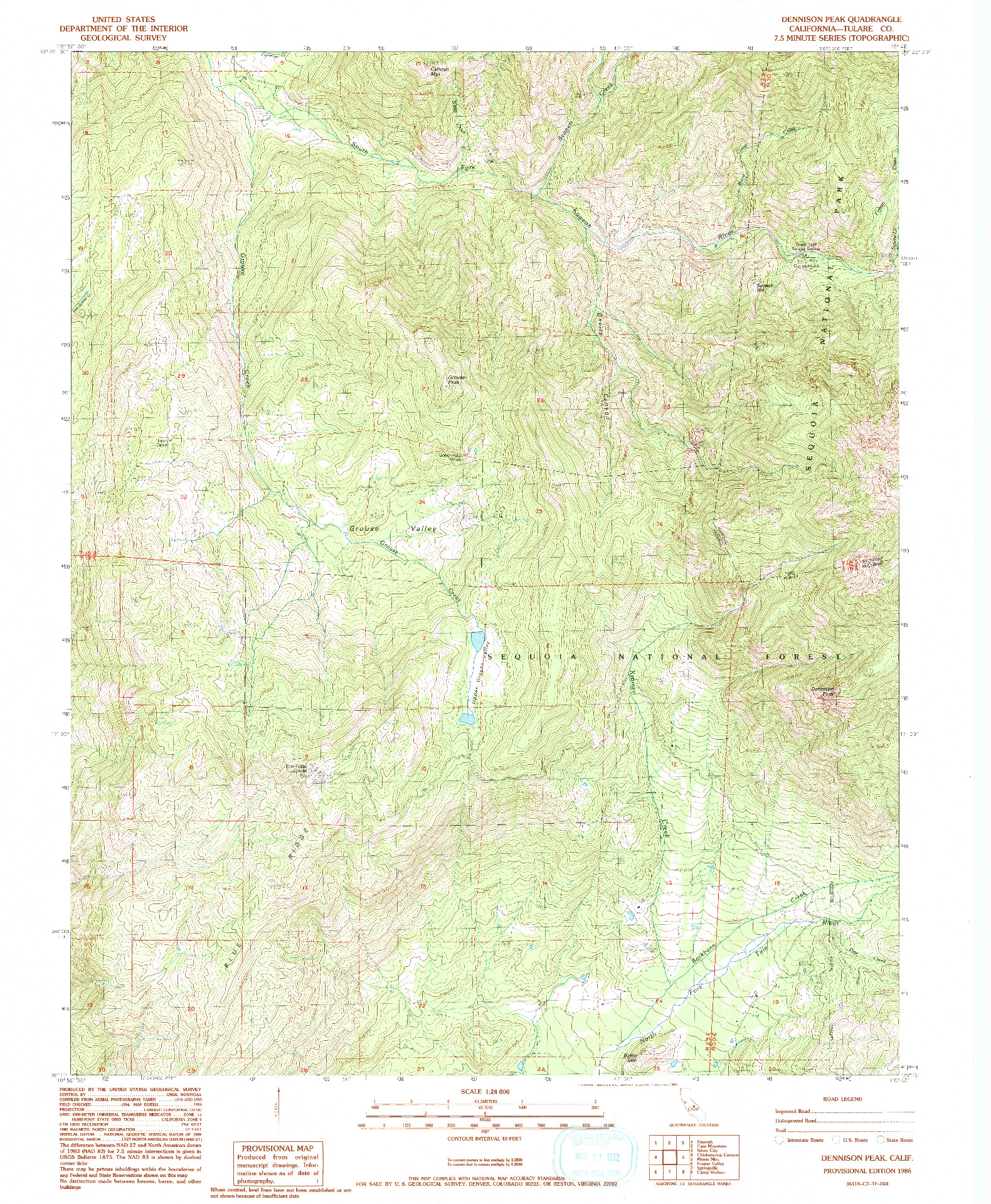 USGS 1:24000-SCALE QUADRANGLE FOR DENNISON PEAK, CA 1986