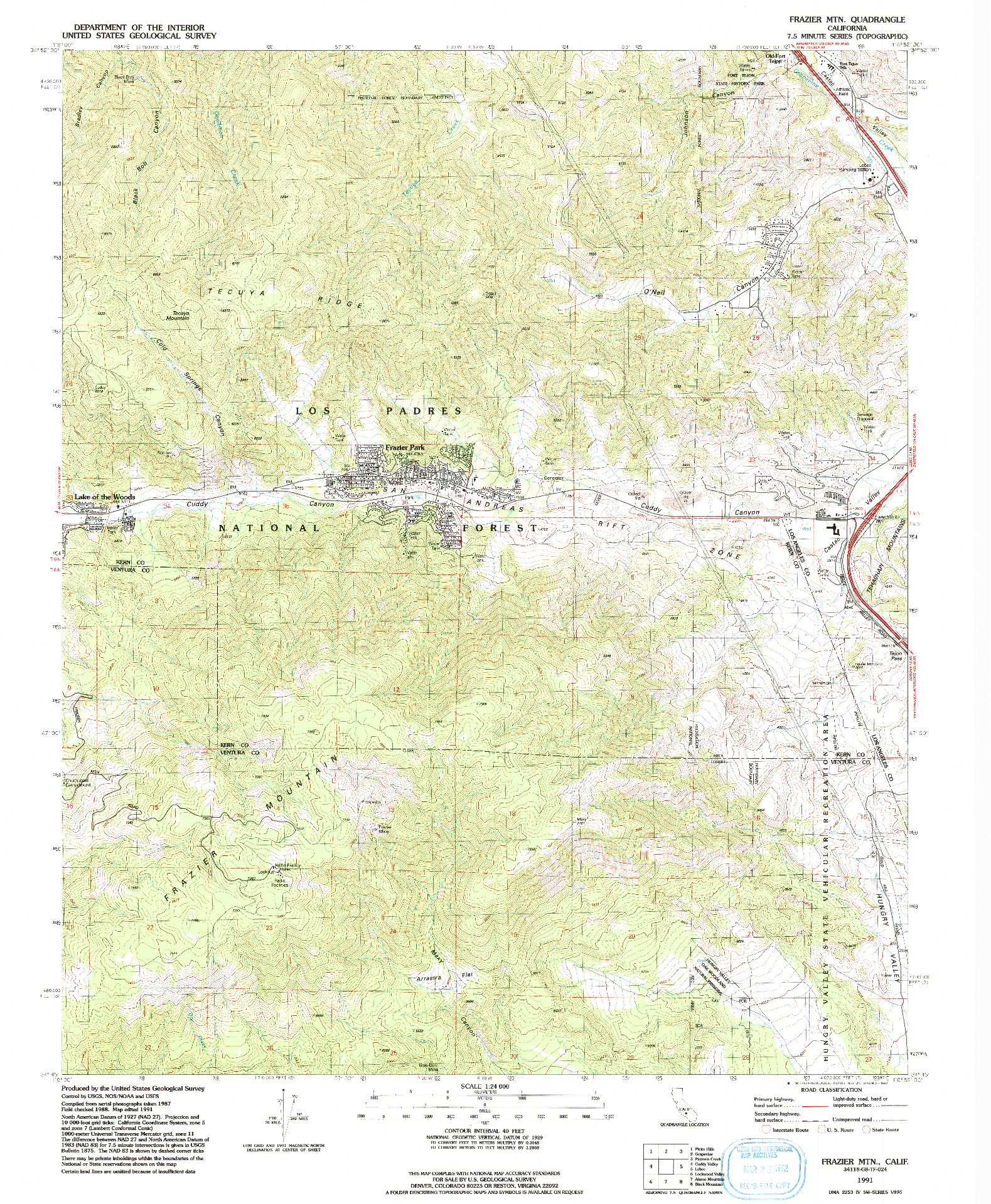 USGS 1:24000-SCALE QUADRANGLE FOR FRAZIER MTN, CA 1991