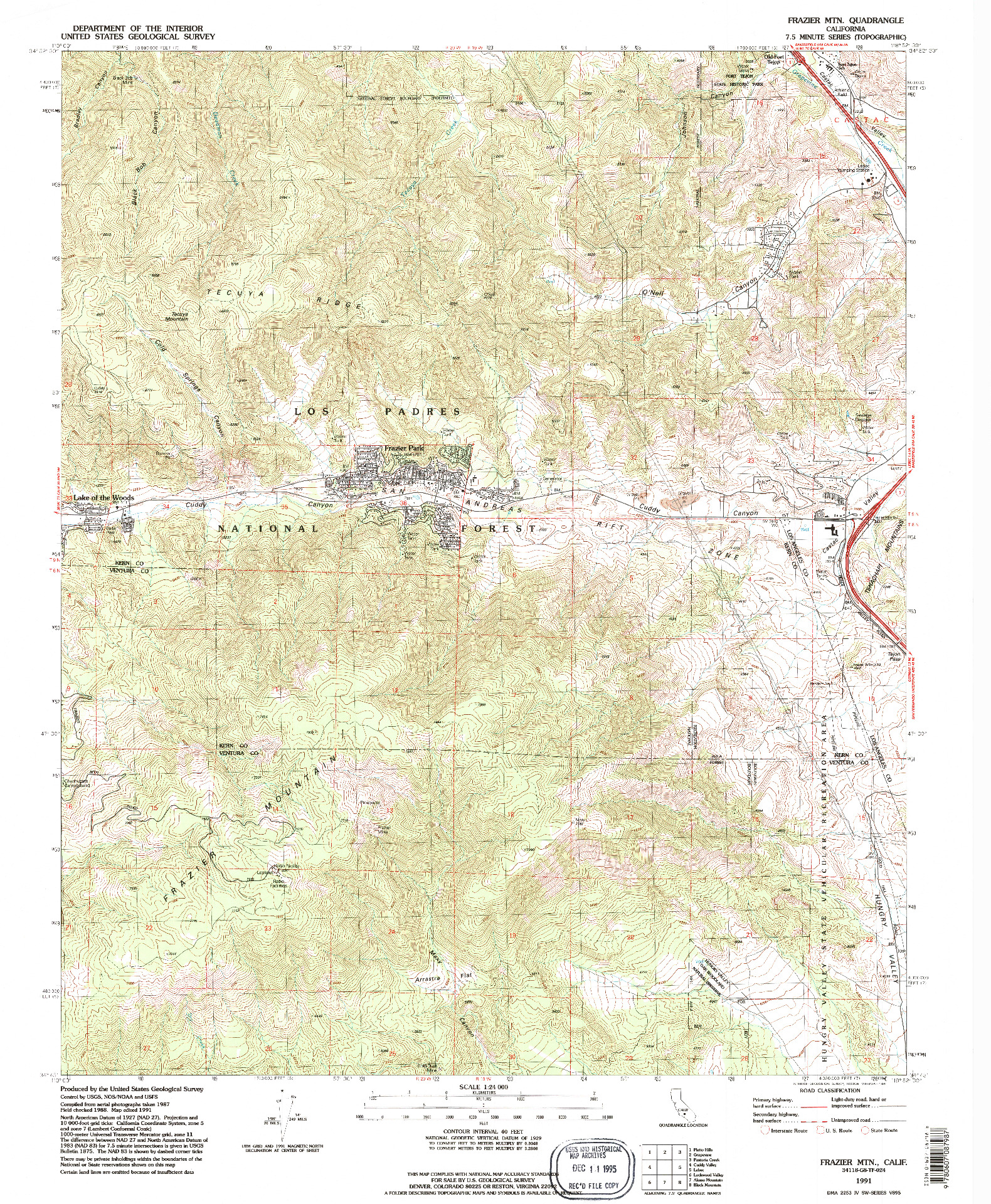 USGS 1:24000-SCALE QUADRANGLE FOR FRAZIER MTN, CA 1991