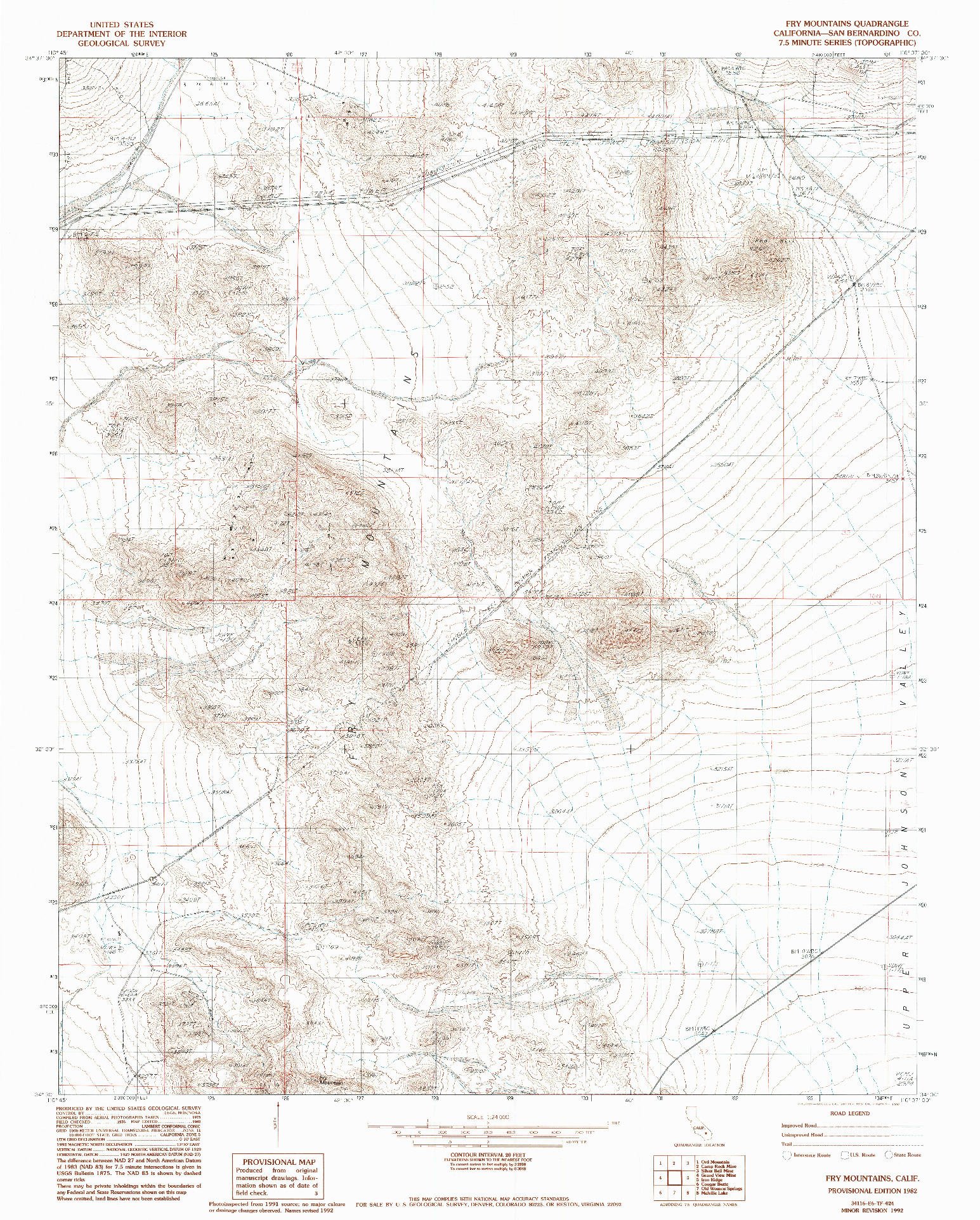 USGS 1:24000-SCALE QUADRANGLE FOR FRY MOUNTAINS, CA 1982