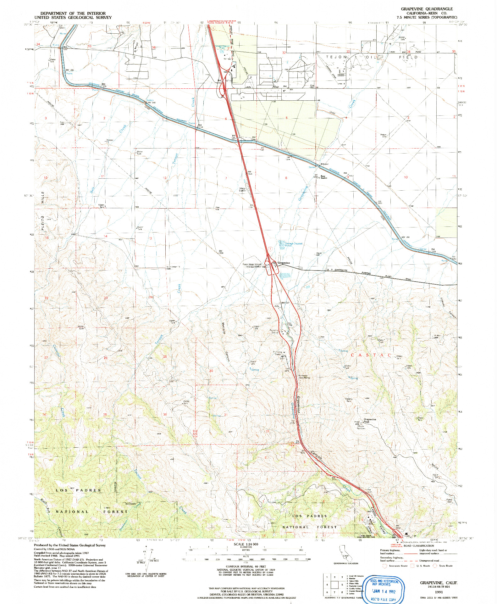 USGS 1:24000-SCALE QUADRANGLE FOR GRAPEVINE, CA 1991