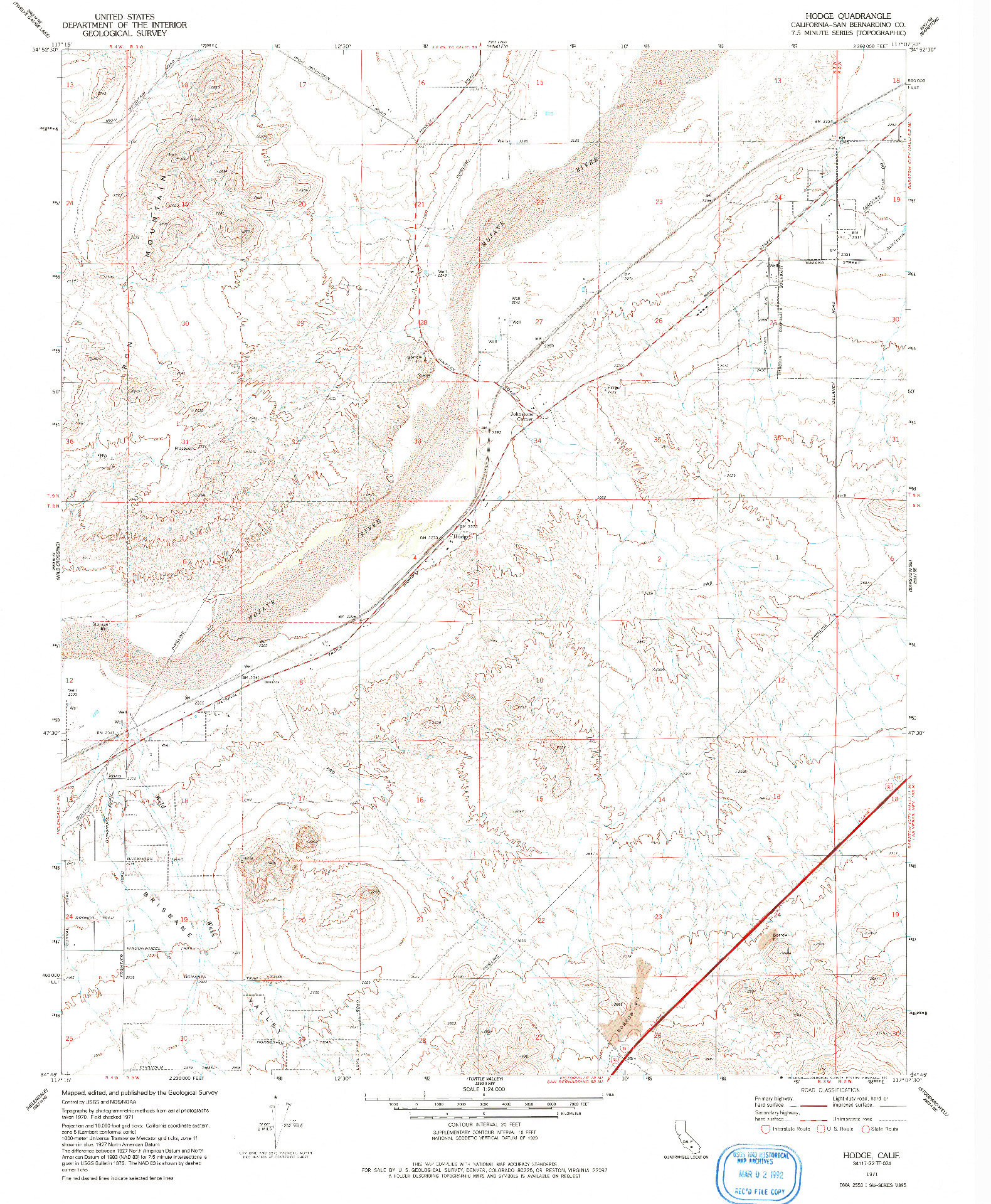 USGS 1:24000-SCALE QUADRANGLE FOR HODGE, CA 1971