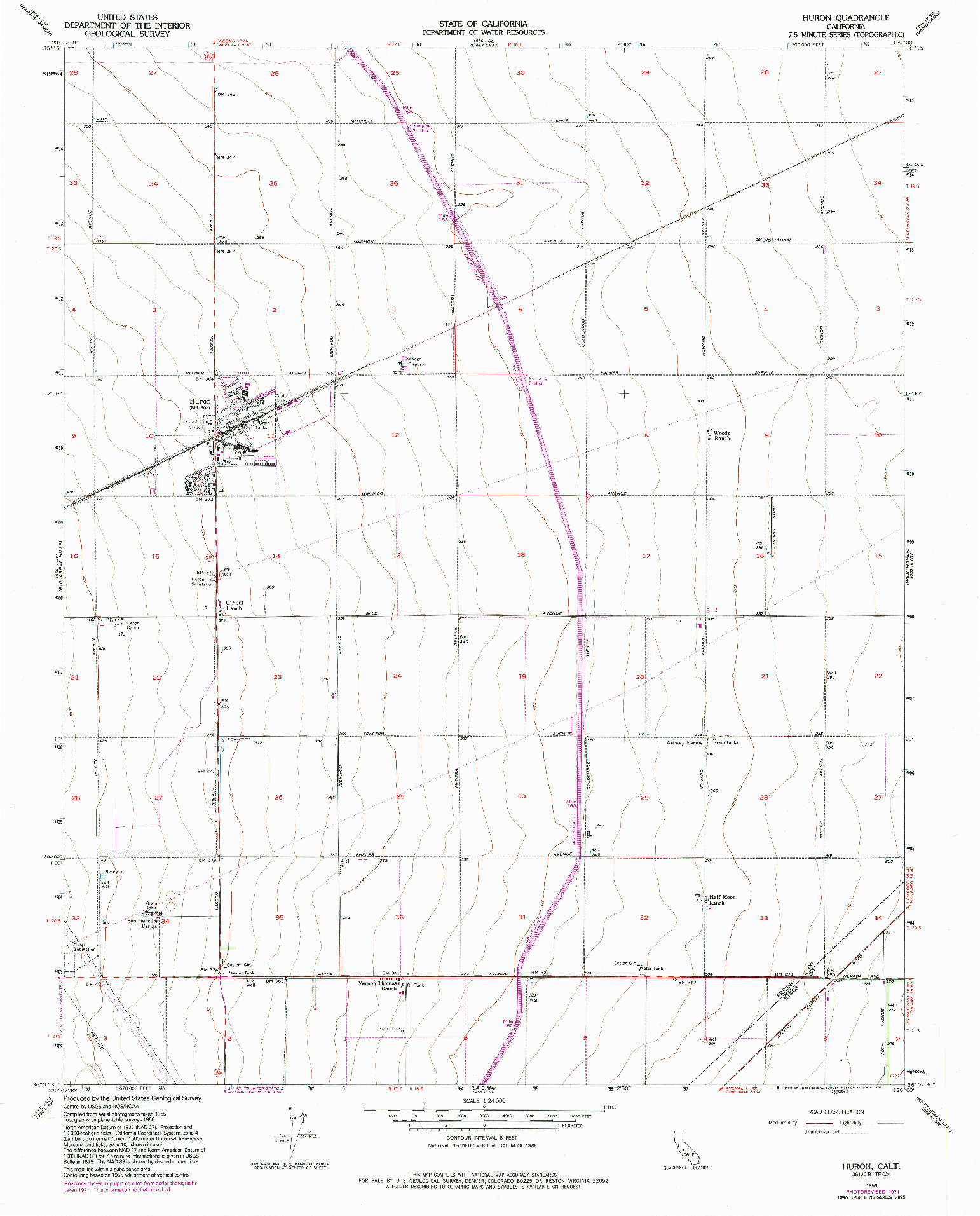 USGS 1:24000-SCALE QUADRANGLE FOR HURON, CA 1956
