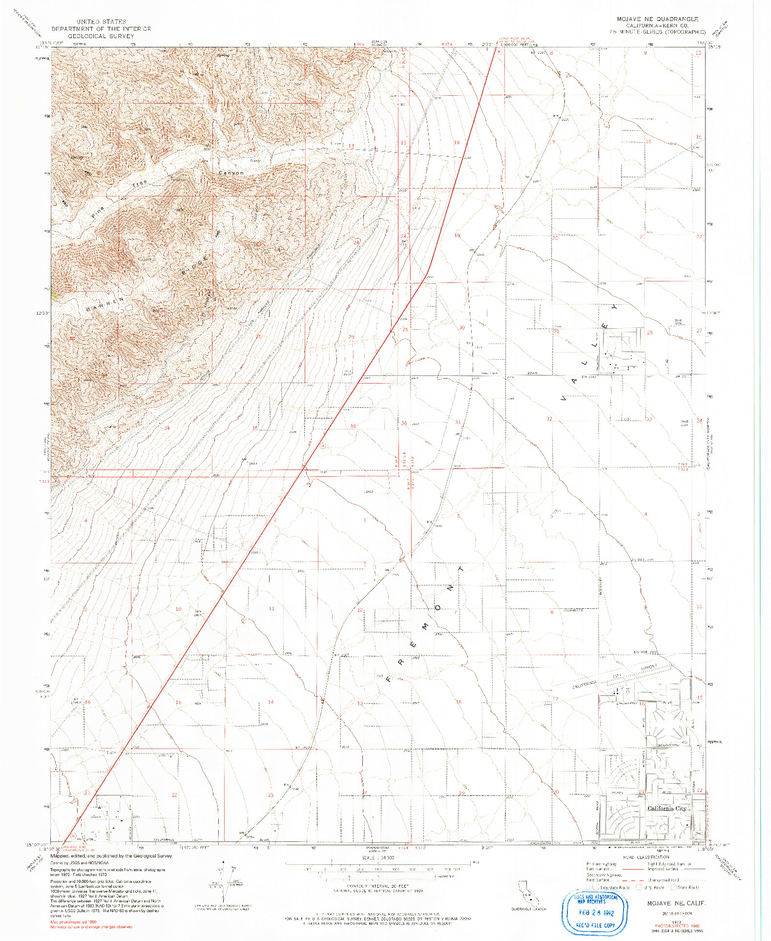 USGS 1:24000-SCALE QUADRANGLE FOR MOJAVE NE, CA 1973
