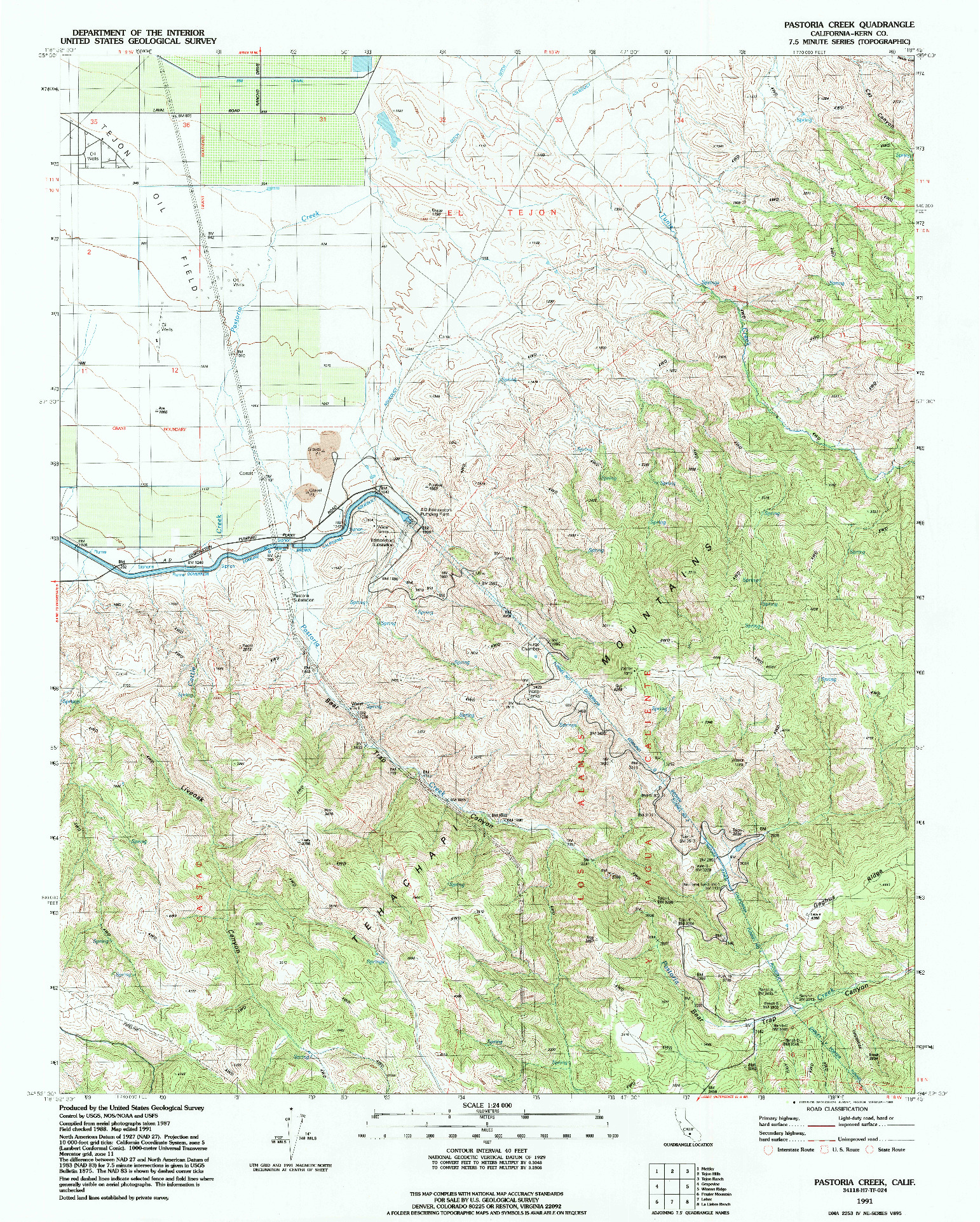 USGS 1:24000-SCALE QUADRANGLE FOR PASTORIA CREEK, CA 1991