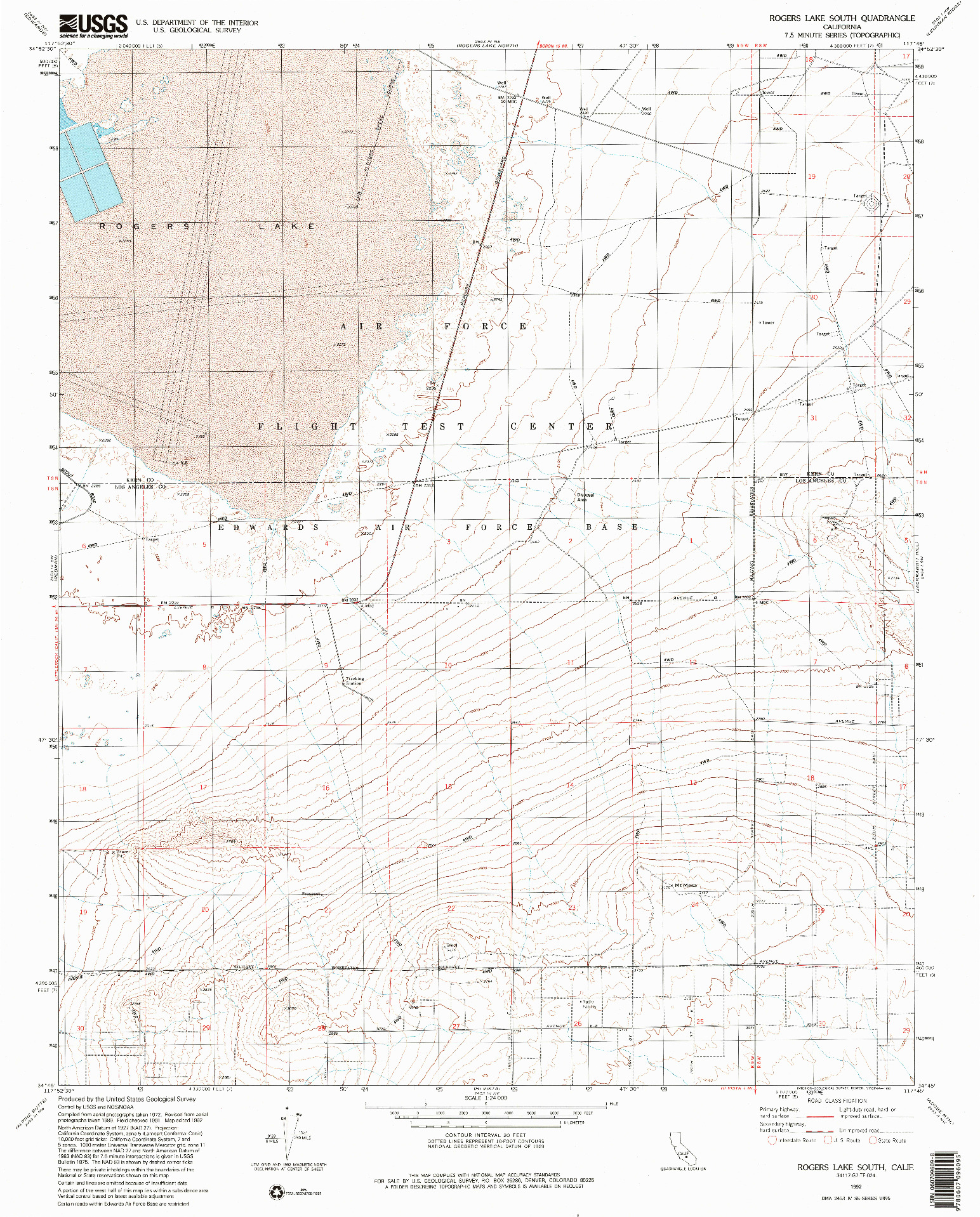USGS 1:24000-SCALE QUADRANGLE FOR ROGERS LAKE SOUTH, CA 1992