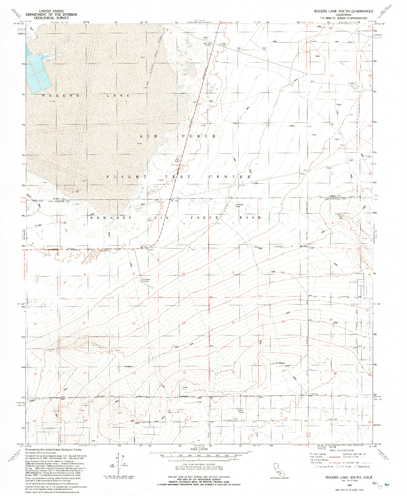 USGS 1:24000-SCALE QUADRANGLE FOR ROGERS LAKE SOUTH, CA 1992