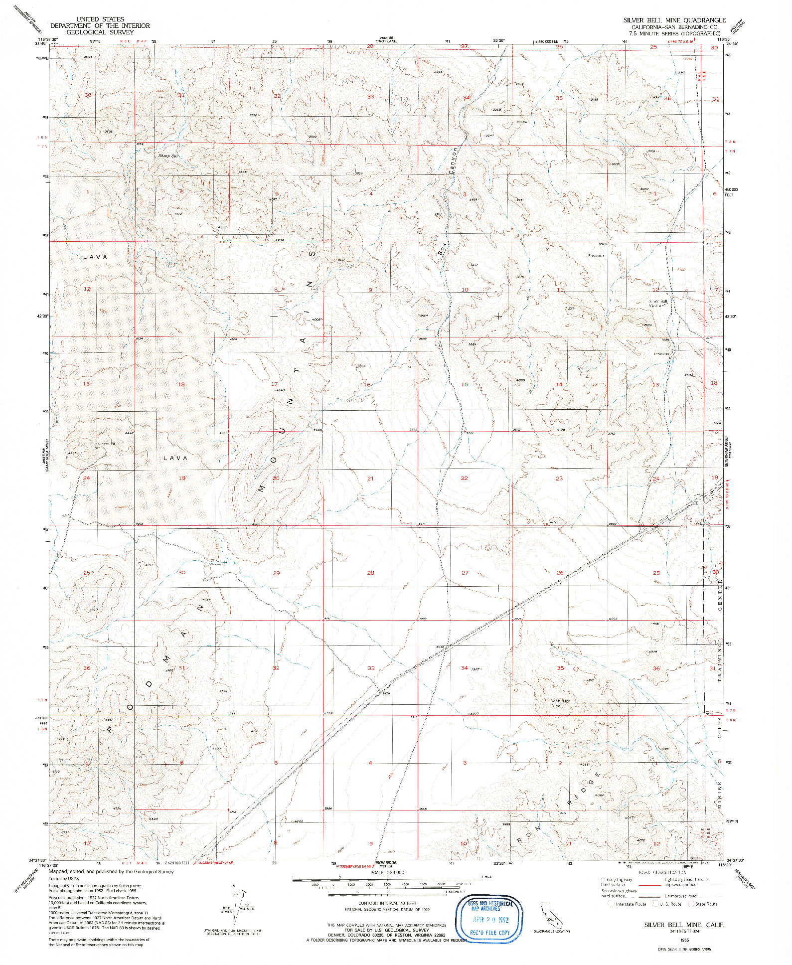 USGS 1:24000-SCALE QUADRANGLE FOR SILVER BELL MINE, CA 1955