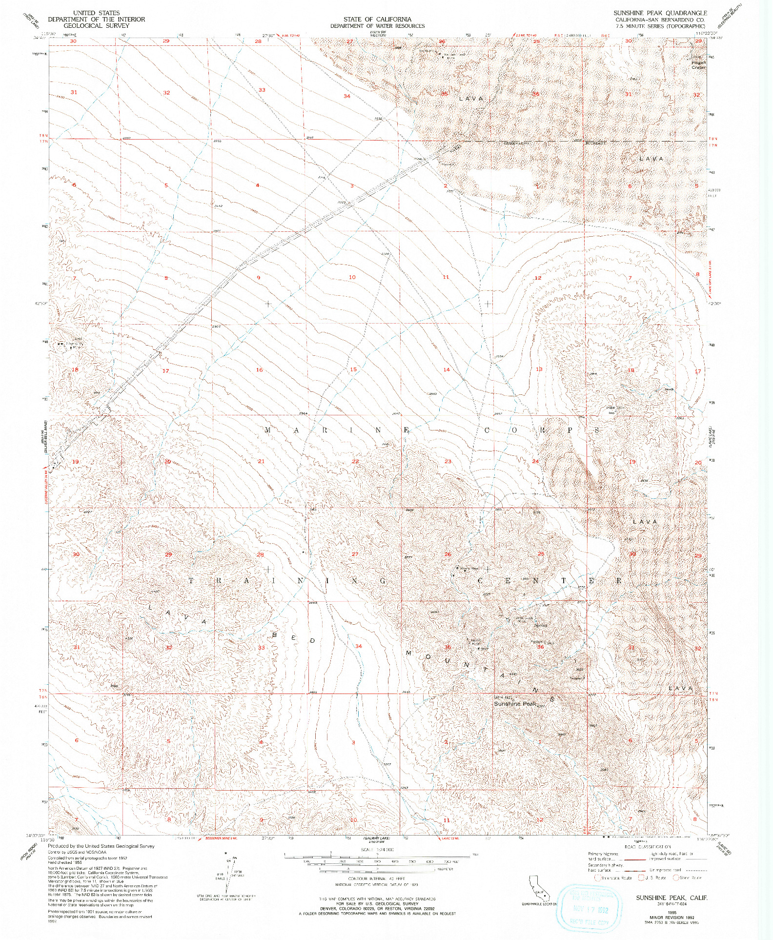 USGS 1:24000-SCALE QUADRANGLE FOR SUNSHINE PEAK, CA 1955