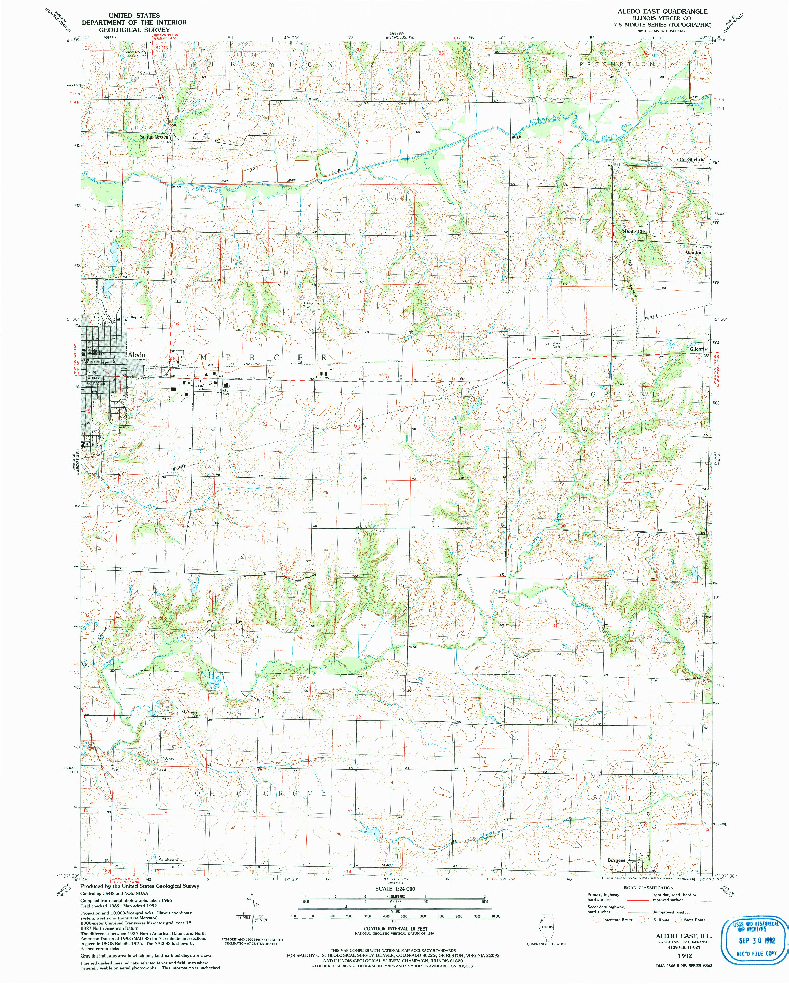 USGS 1:24000-SCALE QUADRANGLE FOR ALEDO EAST, IL 1992