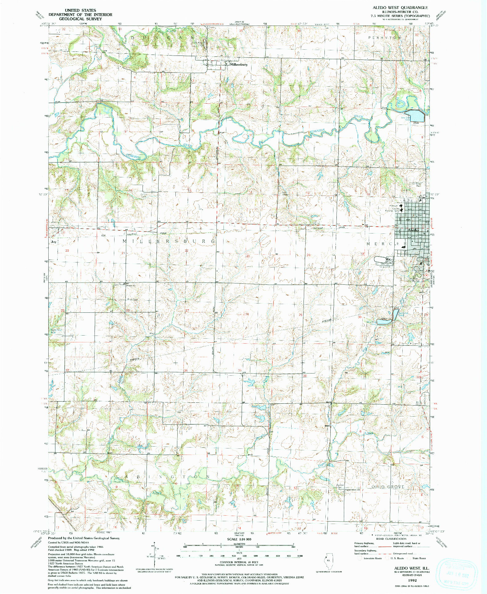 USGS 1:24000-SCALE QUADRANGLE FOR ALEDO WEST, IL 1992