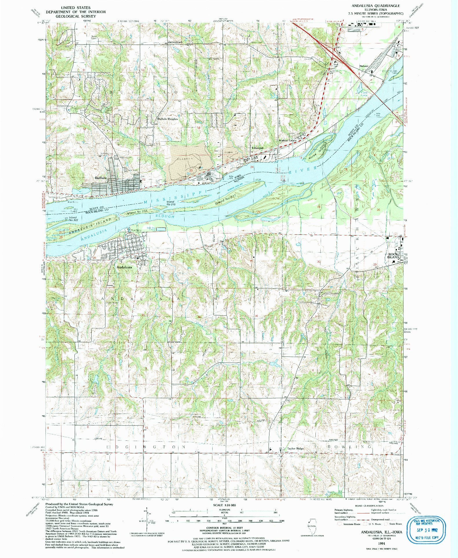 USGS 1:24000-SCALE QUADRANGLE FOR ANDALUSIA, IL 1991