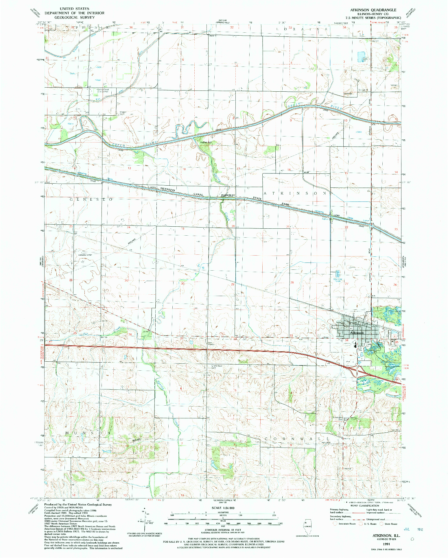 USGS 1:24000-SCALE QUADRANGLE FOR ATKINSON, IL 1991