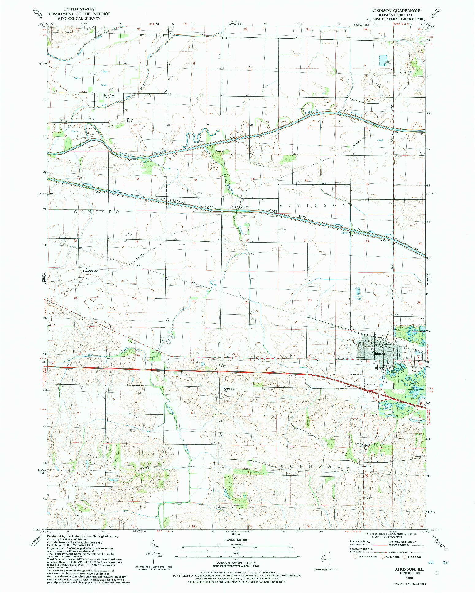 USGS 1:24000-SCALE QUADRANGLE FOR ATKINSON, IL 1991